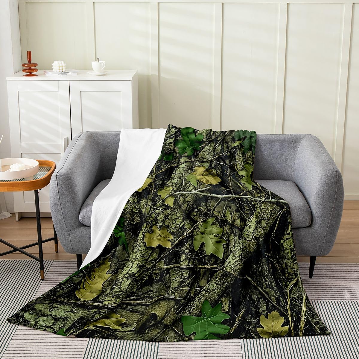 Feelyou Camouflage Flannel Fleece Throw Blanket Camo Throw 50"x60" Military Style Fleece Throw Blanket for Kids Women Men for Bed Couch Chair Living Room Trees Bedroom Decor