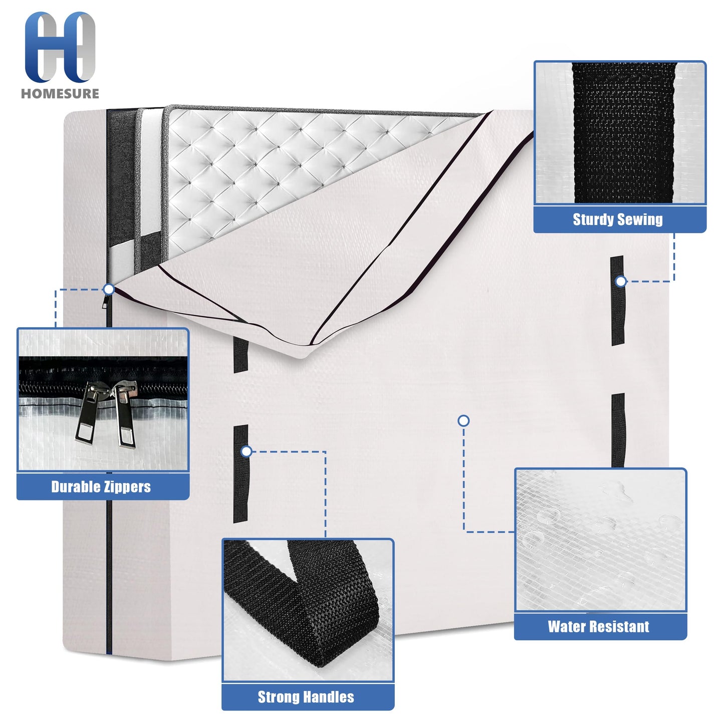 HOMESURE Mattress Bags for Moving and Storage with 8 Handles - Mattress Cover for Moving - Heavy Duty, Strong Zipper Closure, Moving Supplies & Moving Bag - Semi-Transparent, Queen