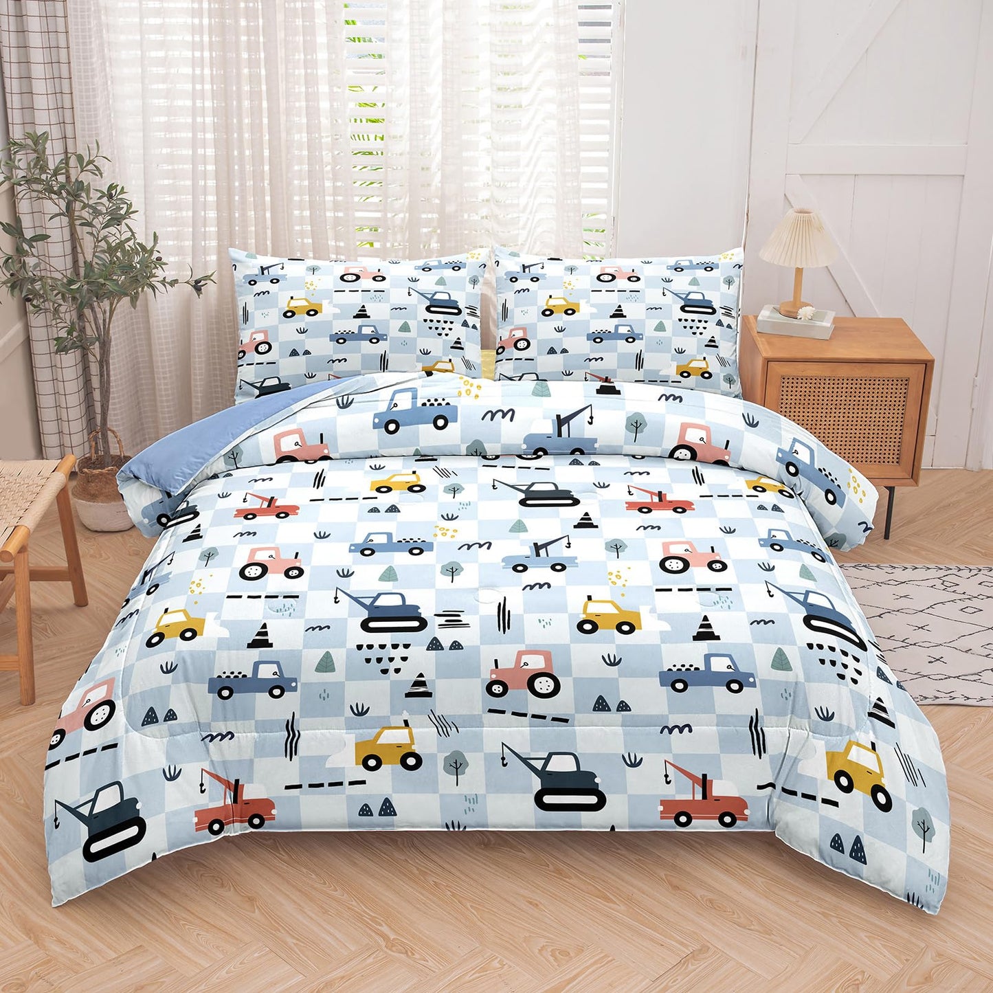 Peopleareok Excavator Comforter Set Twin (68x86 Inch), 2 Pieces Construction Machinery Truck Tractor Bedding Sets for Kids Boys, Super Soft Microfiber Comforter with 1 Pillowcase