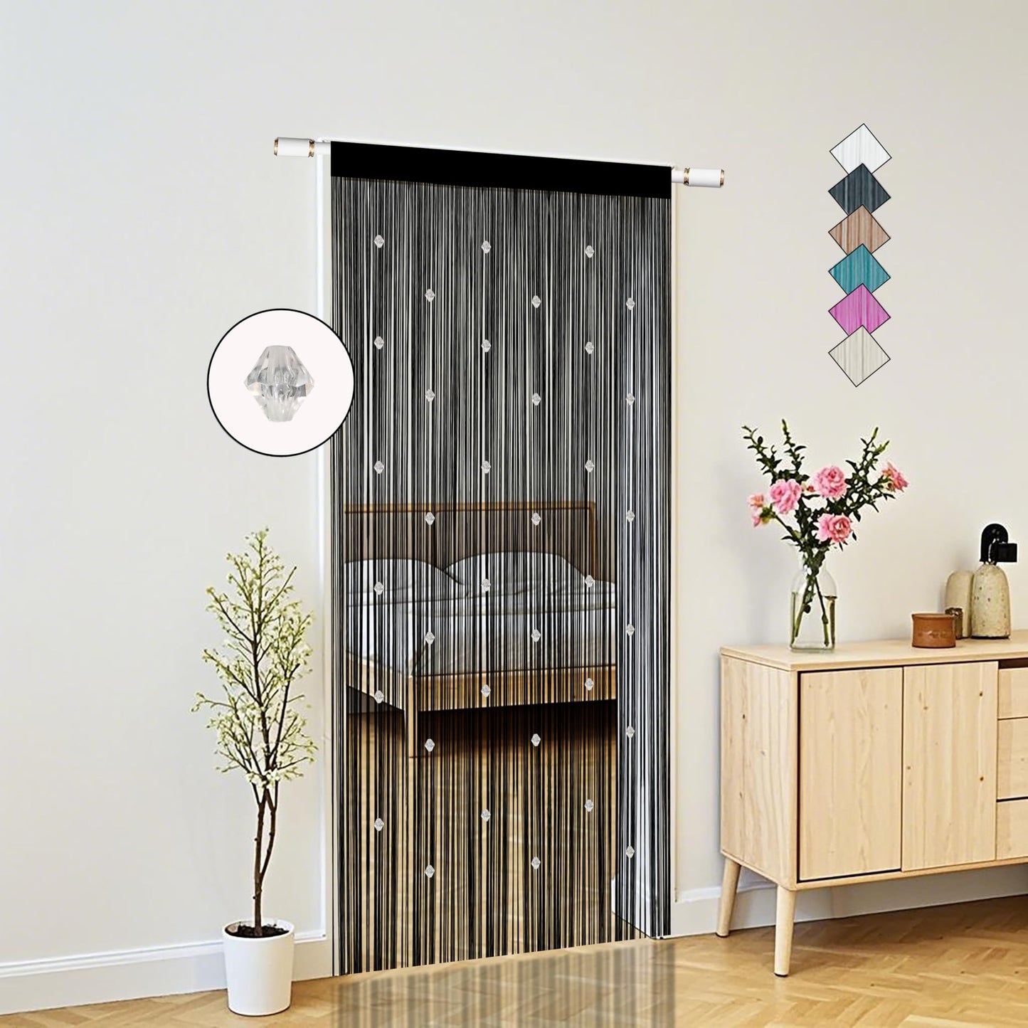 Beaded String Curtains for Doorways Boho Bedroom Decor Hanging Door Wall Beads Closet Window Curtain Room Divider Privacy Decorative (Black, 39" W x 79" L)