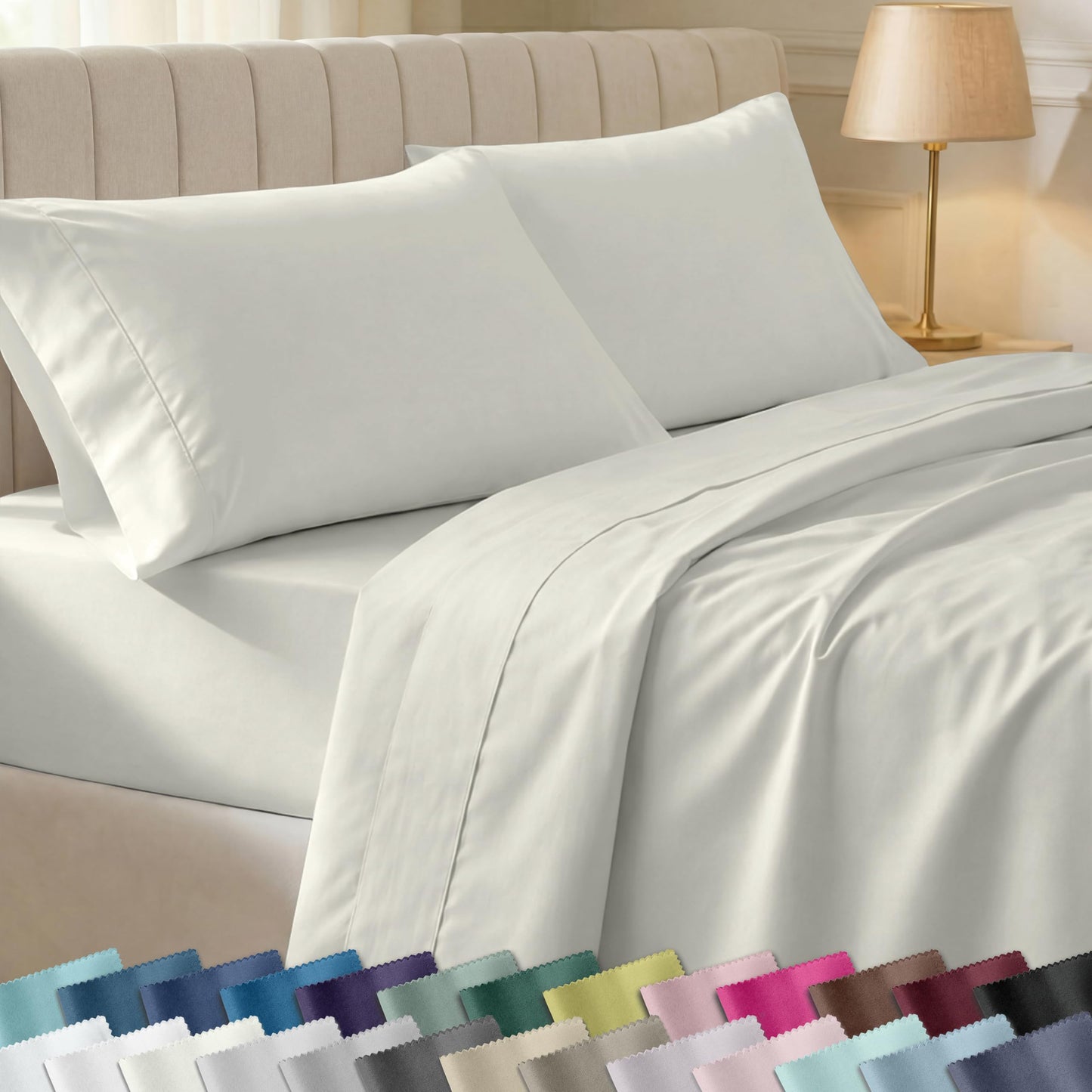 California Design Den Soft 100% Cotton Queen Sheet Set, 400 Thread Count Good Housekeeping Award Winner, Silky Sateen Weave with Deep Pockets, Long Staple Cotton Bed Sheet Set - Ivory (Pale Tone)
