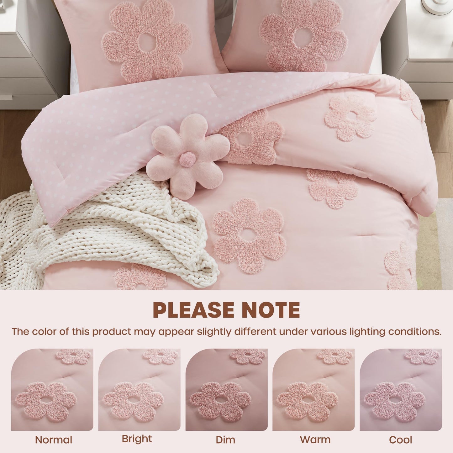 Intelligent Design Kids Queen Comforter Set for Girls, Tufted Chenille Floral Comforter Set Queen, Lightweight Polka Dot Comforter Reversible Bed Set, Sham, Pillow, Gracie, Full/Queen Pink 4 Piece