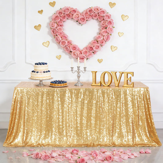 Eternal Beauty Gold Sequin Tablecloth, 50x78-Inch Rectangle Glitter Table Cloth for Mother's Day Birthday Party Wedding Decoration