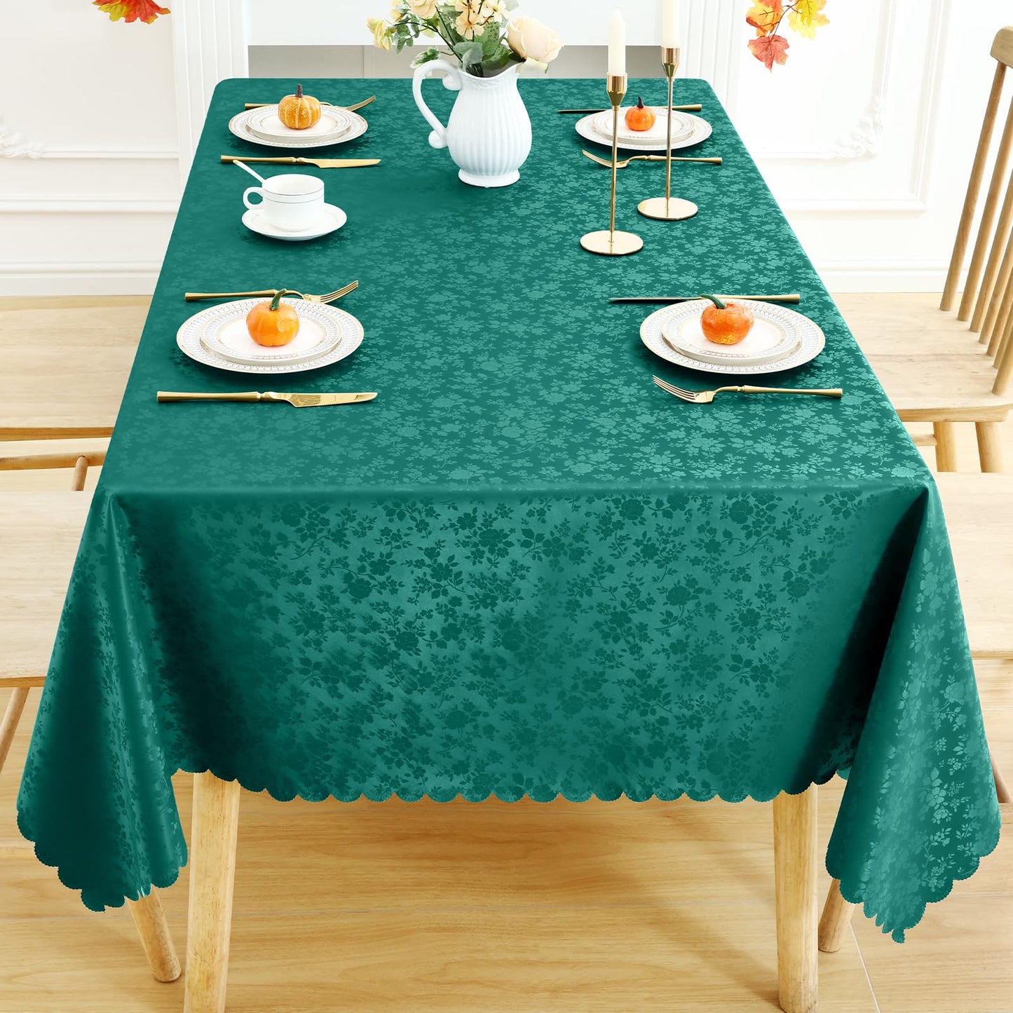 Smiry Rectangle Table Cloth, Waterproof Heavy Duty Vinyl Tablecloths, Wipeable Washable Table Cover for Kitchen and Dining Room (Christmas Green, 60" X 102")