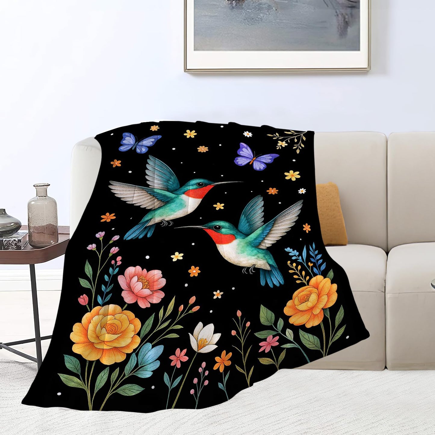 Hummingbird Blanket Hummingbirds Throw Blanket Soft Warm Cozy Fleece Fuzzy Plush Flannel Blankets Gifts for Boys Girls Women Kids Adults 40"X50"
