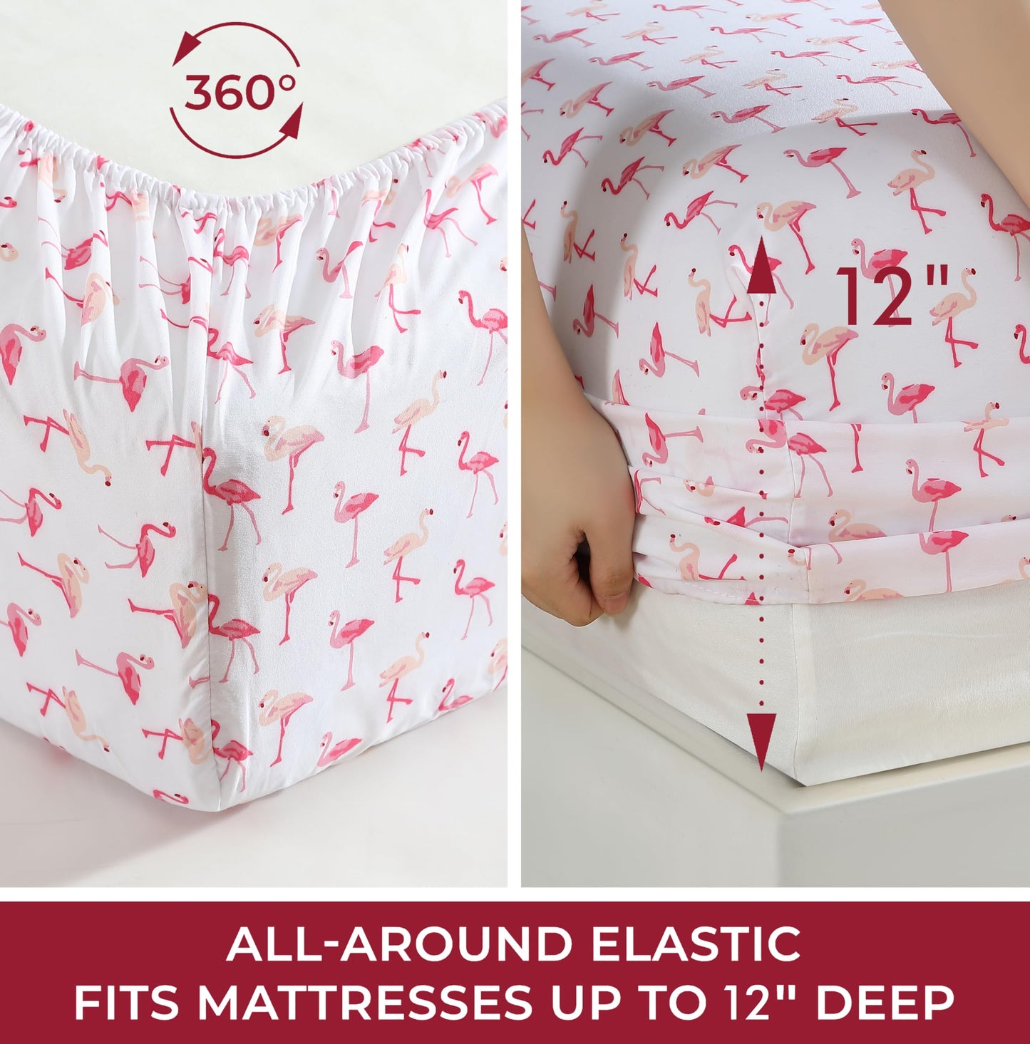 Beatrice Home Fashions Printed Microfiber Sheet Set, Soft Comfortable Easy Care, Includes 1 Fitted Sheet with 12" Deep Pockets, 1 Flat Sheet, Pillowcase, Full, Pink Flamingo