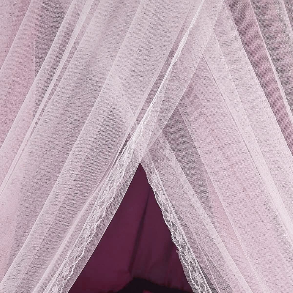 Kertnic Luxurious Bed Canopy for Girls & Adults - Double Layer Princess Canopy with Lace, Round Dome Mosquito Netting for Queen/King Bed Tent (Purple)