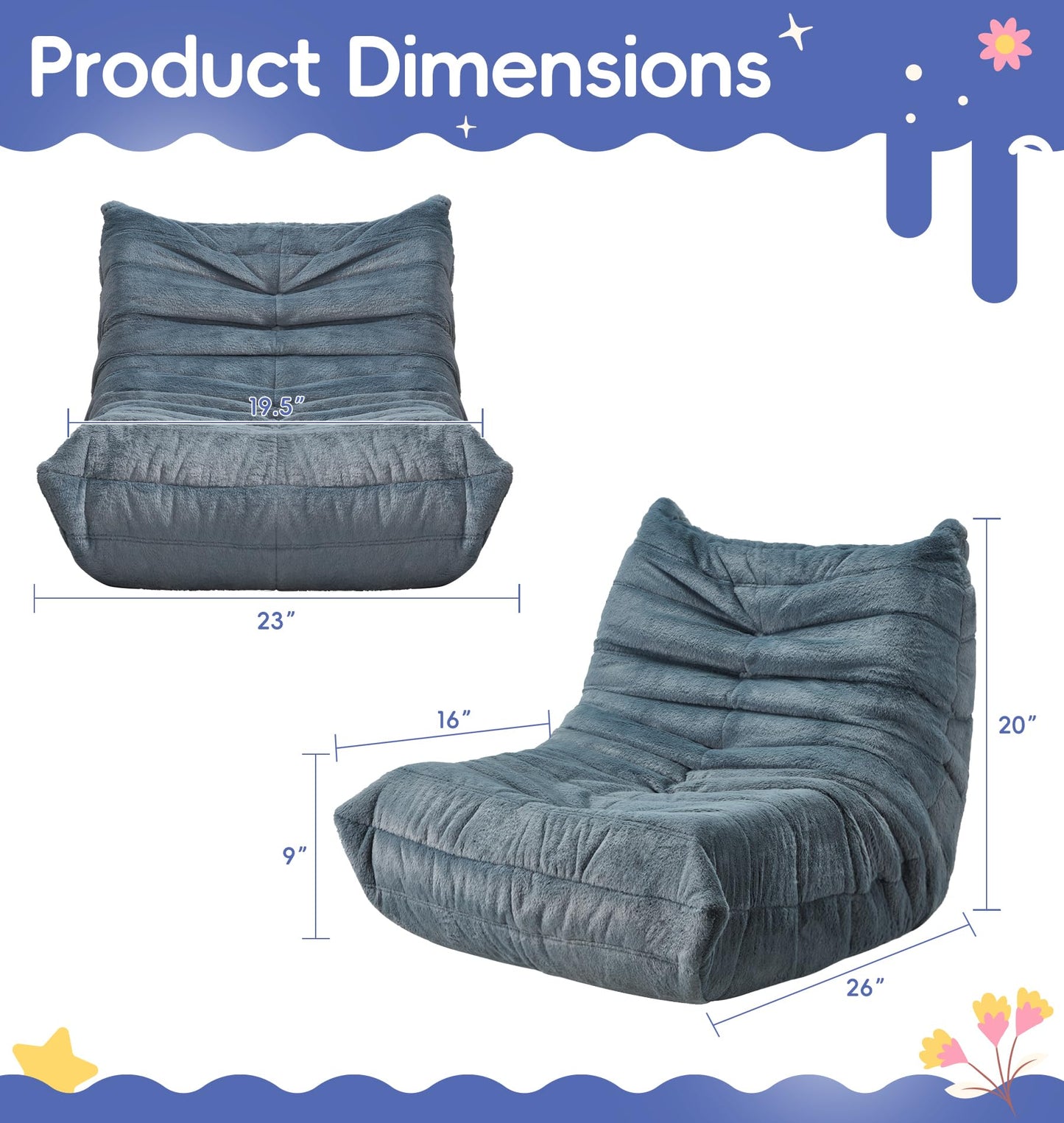 Hobestluk Bean Bag Chair for Kids Toddler Bean Bag Chair with Memory Foam Filler Beanbag with Spacious Design Bean Bag Couch for Reading Gaming Relaxing (Blue Grey, Small)