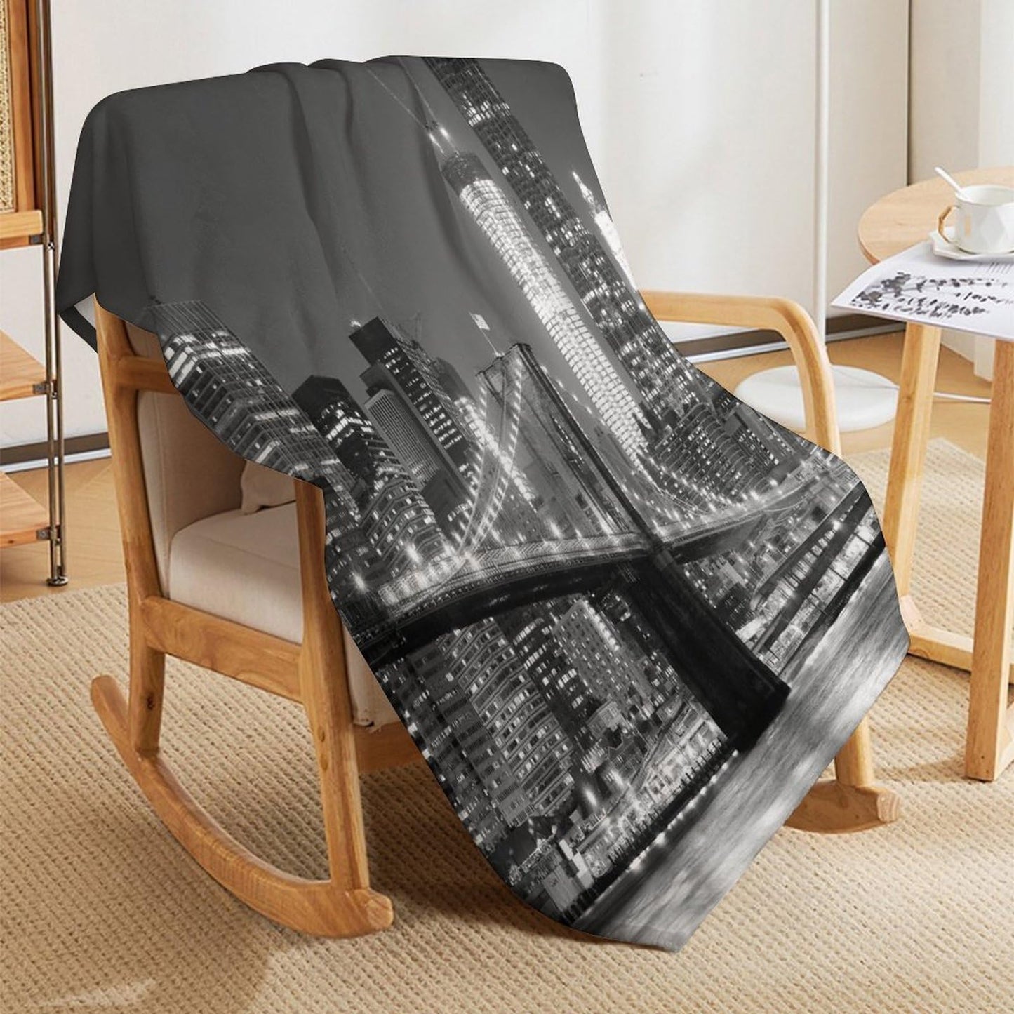 Cityscape Throw Blanket,New York Night View Brooklyn Bridge Skyscraper Pattern Soft Cozy Warm Flannel Blankets for Sofa Couch Bed Gifts for Lover Kids Boys Grils Women Adults 30x40 Inch