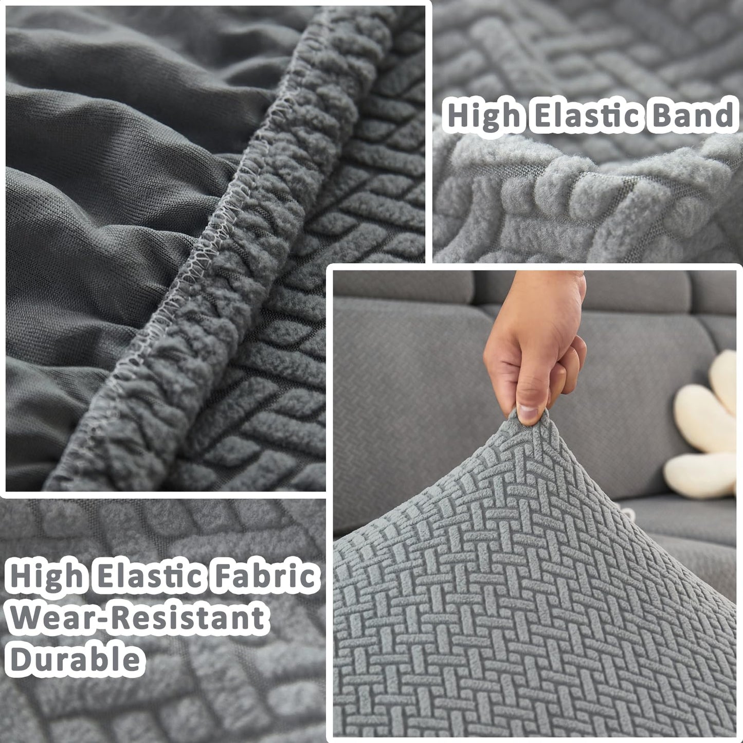 Stlemiko Couch Covers for Sectional Sofa Covers Washable Stretch Pet Couch Cushion Covers L Shape Dog Couch Cover Wear Resistant Anti Slip Sofa Slipcovers (Light Gray,3 Seater)
