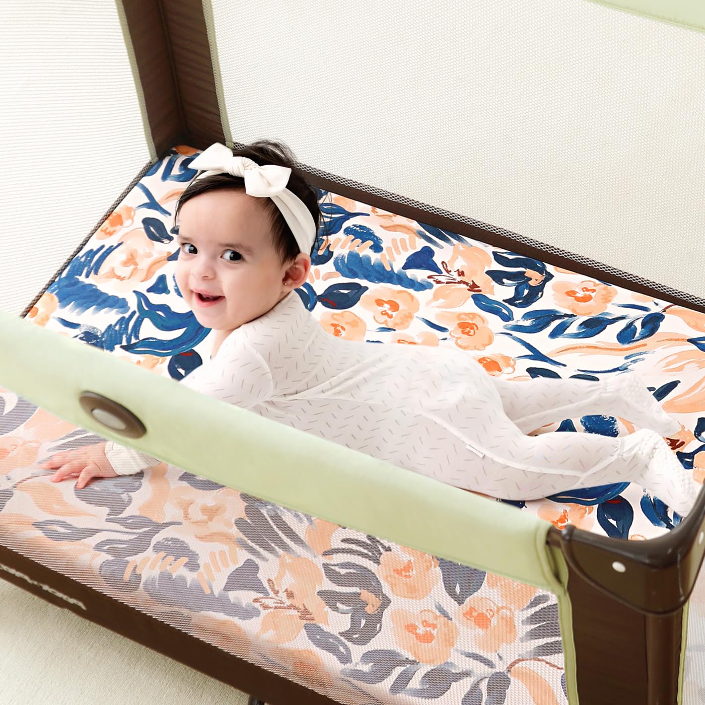 GRSSDER Pack n Play Sheets Fitted 3 Pack, Stretchy Ultra Soft Jersey Knit Pack and Play Sheets, Universal Fitted Portable/Mini Crib Mattresses Snug and Safe, Dream & Blush Flora Print