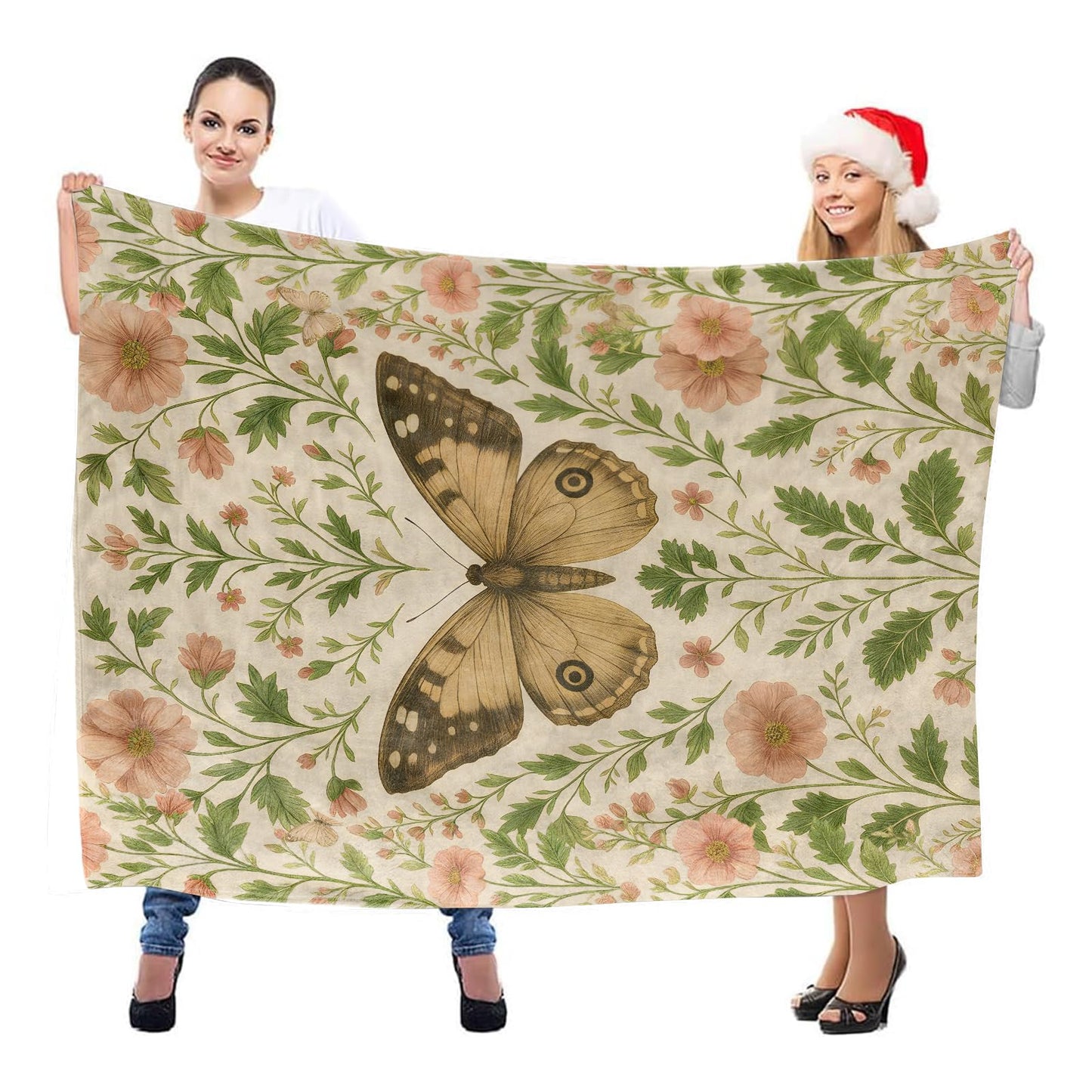 Elegant Butterfly and Floral Throw Blanket, Lightweight Warm Flannel Blankets, Home Decor and Gifts, Soft Cozy Throws for Women Girls Kids, 50"X60" for Bed Couch Travel Office