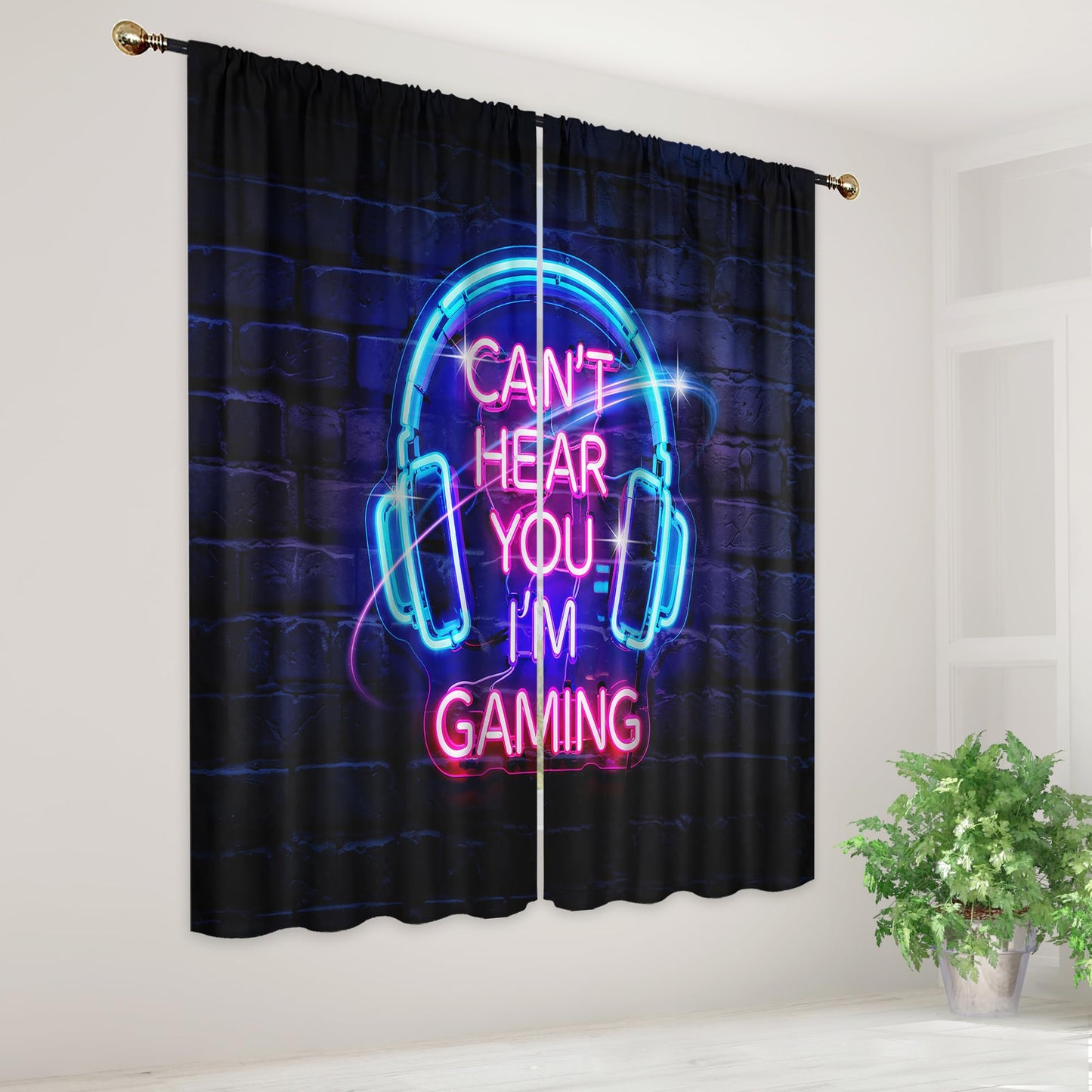 Mitpok Kids Gaming Curtains for Boys Bedroom 42Wx63H Inch Rod Pocket Gamer Game Room Video Game Cool Funny Neon Headset Teens Modern Unique 2 Panels Window Treatment Set for Living Room Decor