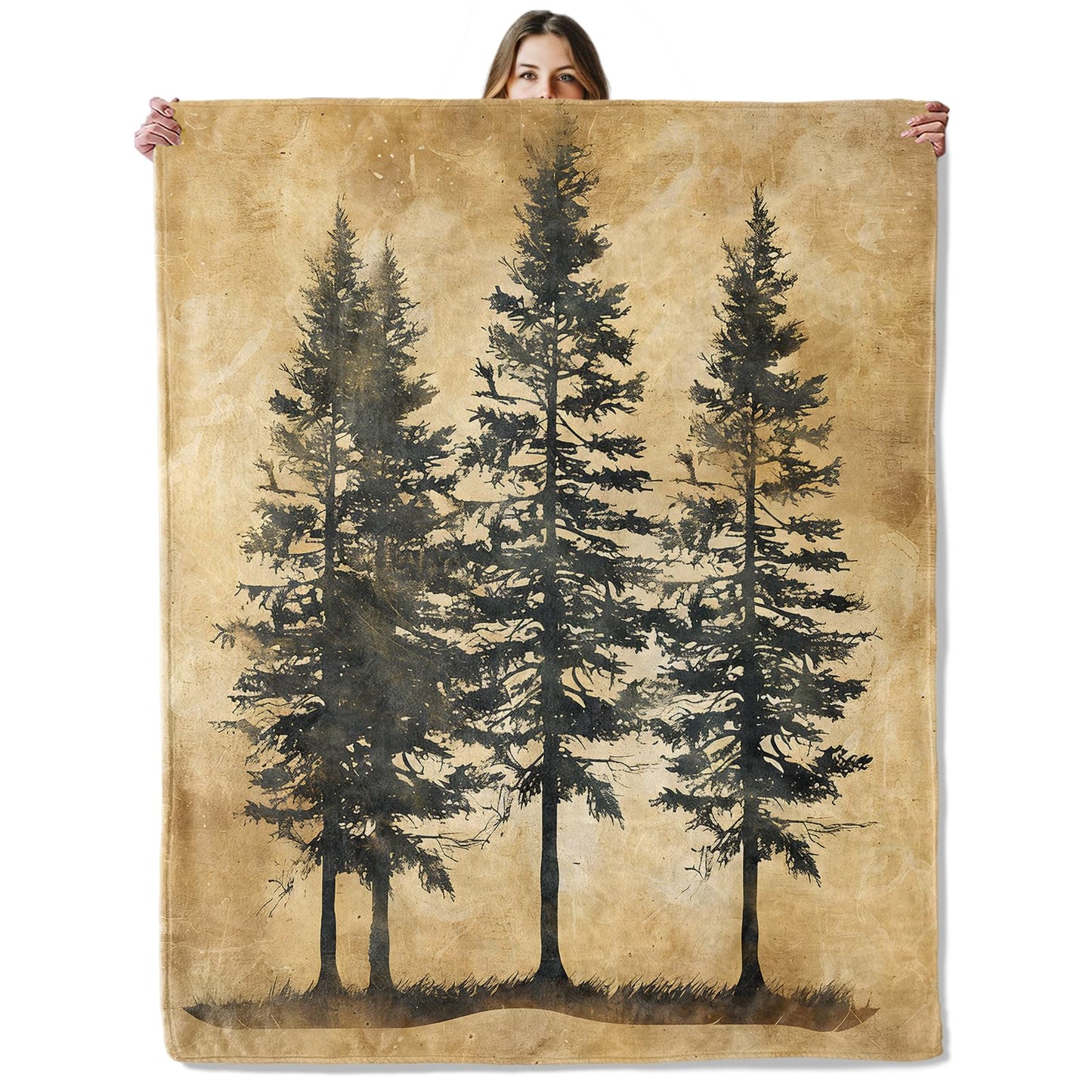 Rustic Pine Trees Throw Blanket for Girls Boys Kids Adults, 50x60 in, Cozy Flannel Blanket for Bedroom, Camping, Couch, Room Decor, Fuzzy Warm Soft Gifts