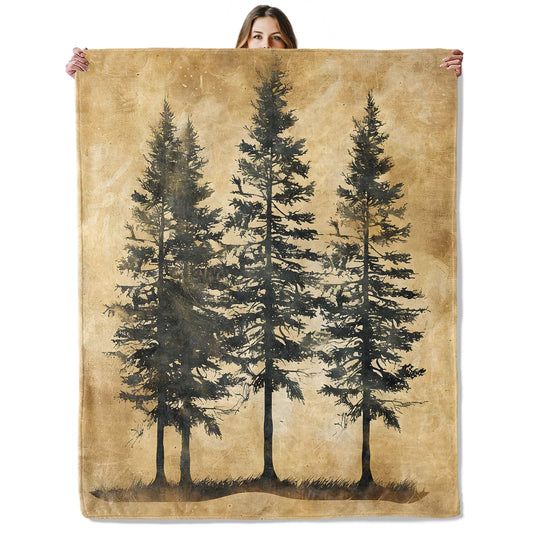 Rustic Pine Trees Throw Blanket for Girls Boys Kids Adults, 50x60 in, Cozy Flannel Blanket for Bedroom, Camping, Couch, Room Decor, Fuzzy Warm Soft Gifts