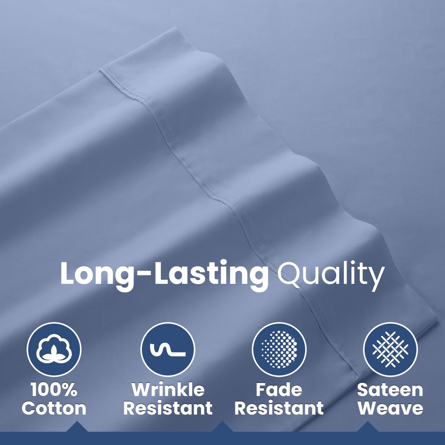 4 Piece Queen Sheet Set | 400 Thread Count | Queen Size Bed Sheets Set | Lightweight Breathable 100% Cotton Sheets | Wrinkle Resistant & Fade Resistant Sateen Sheets | Silky Soft & Durable | Blue