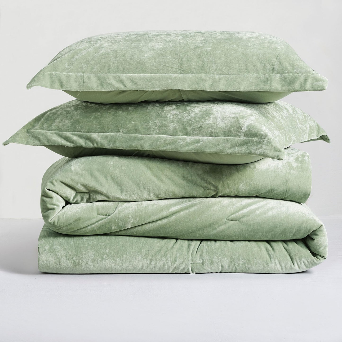 HUMESIIL Luxury Velvet King Size Comforter Set, 3 Pieces Reversible Brushed Solid Microfiber Back, All Season Cozy, Soft, Warm (Sage Green,104x90 in)