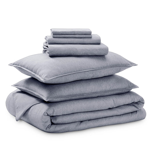 Bare Home Bed-in-A-Bag 7 Piece Comforter & Sheet Set - Queen - Goose Down Alternative - Ultra-Soft 1800 Premium Bedding Set - Cationic (Queen, Heathered Midnight Blue)