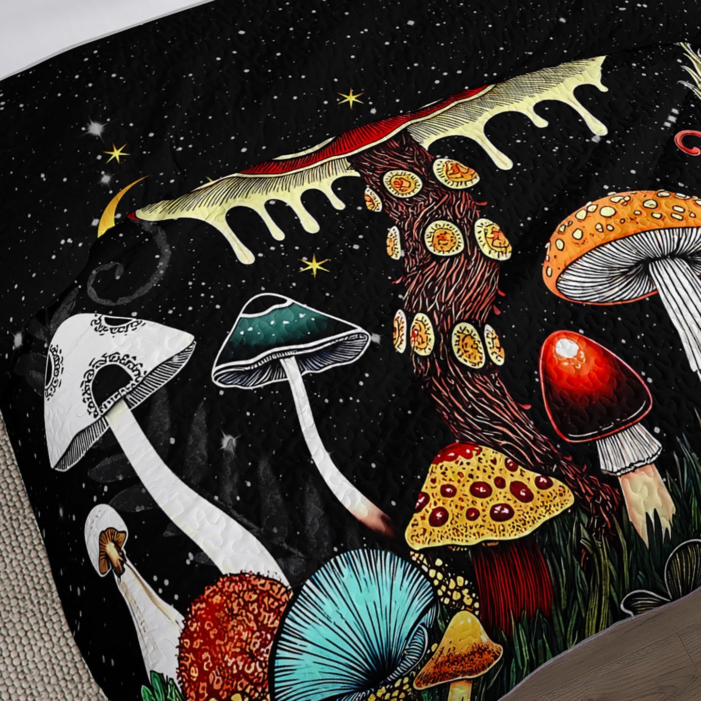 UEVBF Kids Mushroom Bedding Set King Size,Natural Wild Fungus Quilt Sets for Kids Boys Girls Room Decor,Botanical Plants Soft Lightweight Quilt Sets with 2 Pillowcases.
