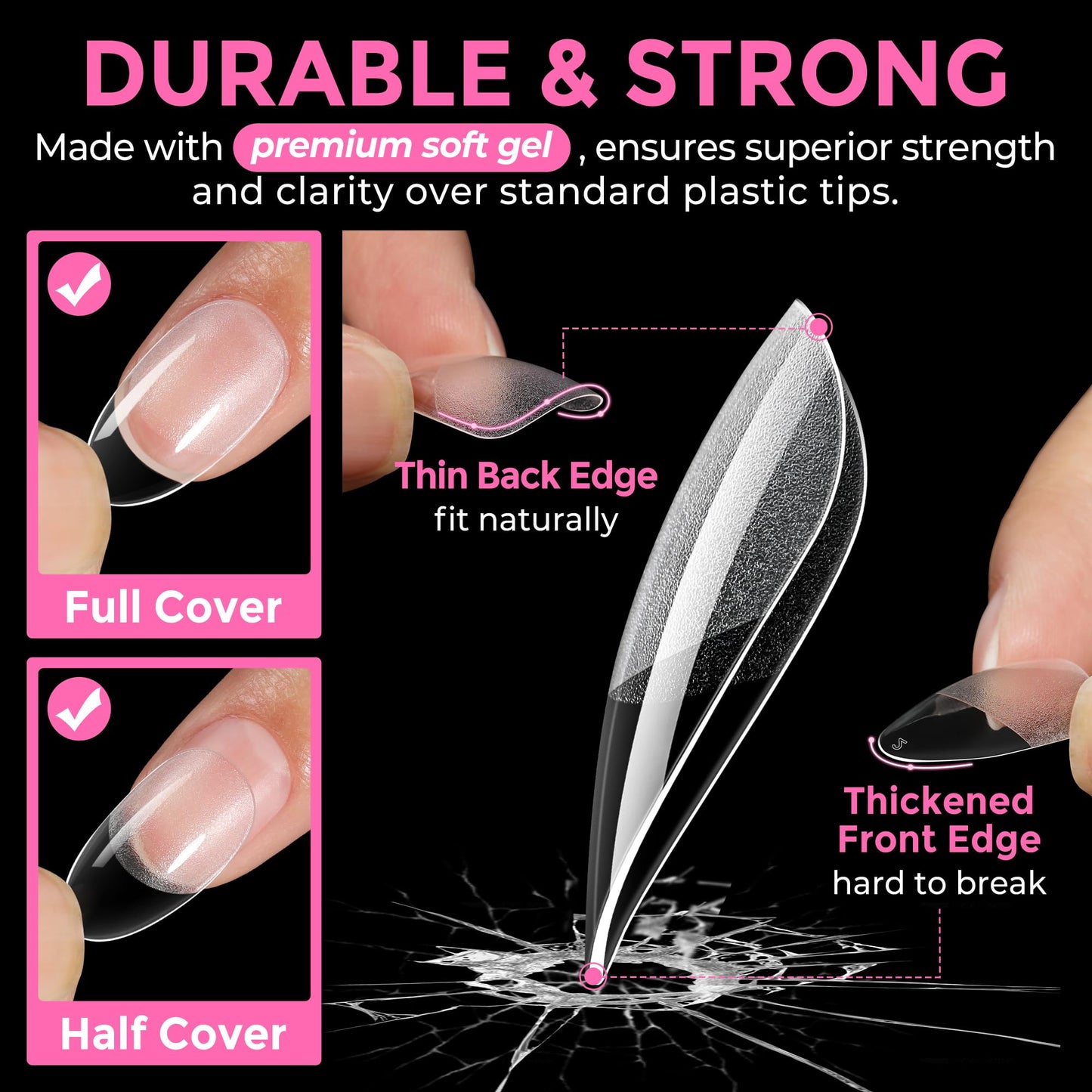 UNA GELLA Medium Oval Fake Nails Pre-shape 216pcs Round Gel Nail Tips Press on Nails for Full Cover Acrylic Round Oval Full Nails False Nails 12 Sizes False Soft Gel Tips