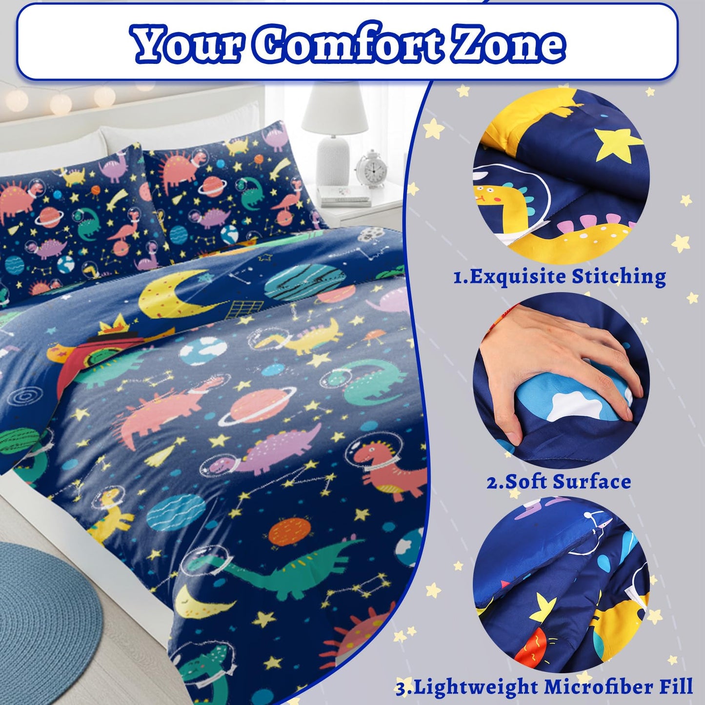 Mfmiudole Dinosaur Twin Bedding Sets for Boys, 6 Piece Bed in a Bag, 3D Dinosaur Comforter Set for Girls & Boys with Comforter Sheets, Pillowcases & Shams, Lightweight, Breathable, Easy Care