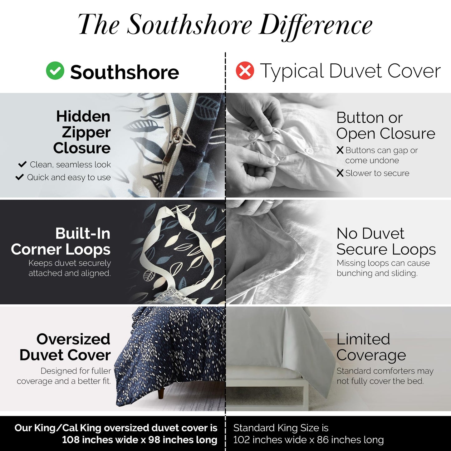 Southshore Fine Living, Inc. Reversible California King Duvet Cover Set, Hotel Quality Microfiber Bedding Set - 1 King/Cal King Duvet Cover, 2 Shams, Insert Not Included - Botanical Leaves Blue