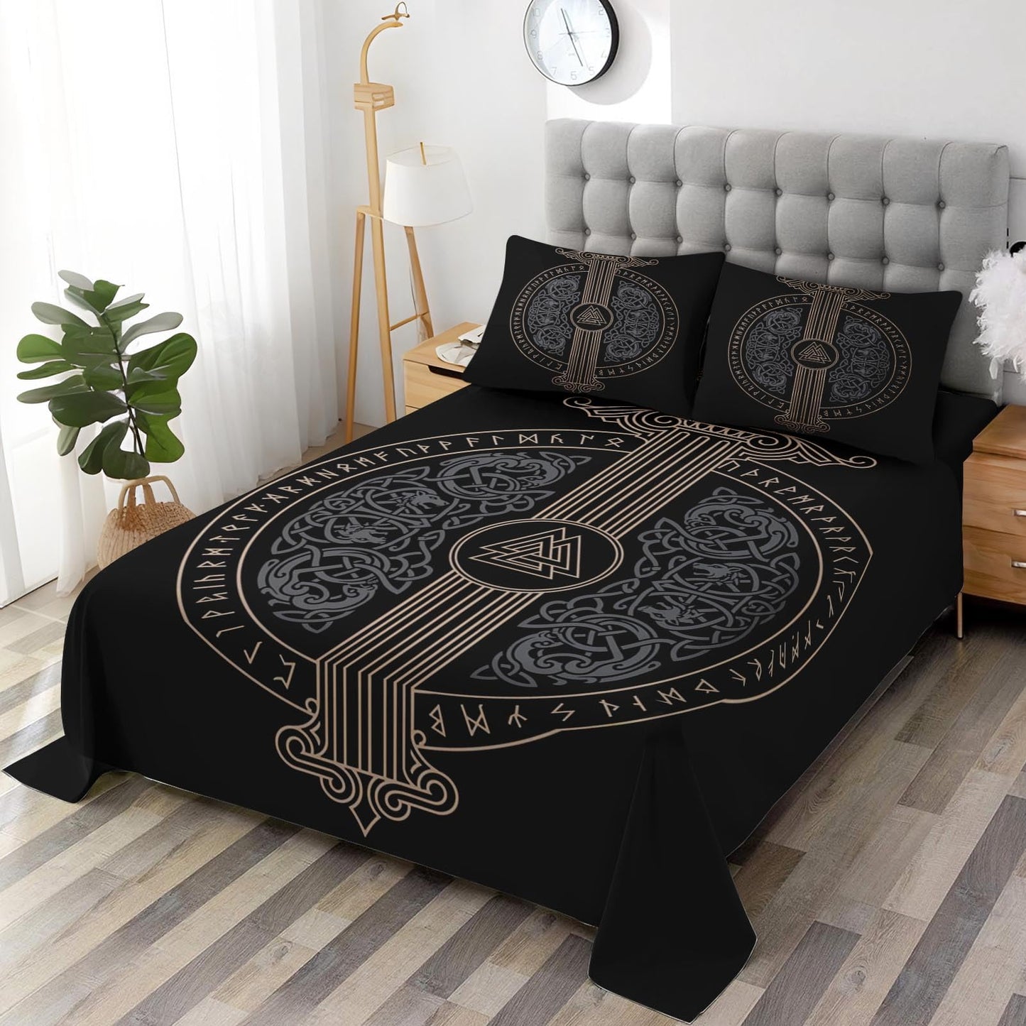 Pamnest Twin Size Bed Sheet Sets, Tree Viking Norse Soft Microfiber 3 Pcs Bedding Sets for Kids and Adults Bedroom Bed Decor, Medieval Gothic Flat, Fitted Sheet and Pillowcases
