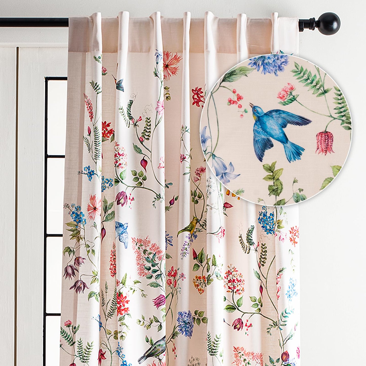 Maison d' Hermine Curtains for Living Room 100% Cotton 96 inch Length One Panel Light Filtering Curtains for Windows with Rod and Loop Pockets Spring Summer (Neo Ipomee - Multi, 50" W x 96" L)