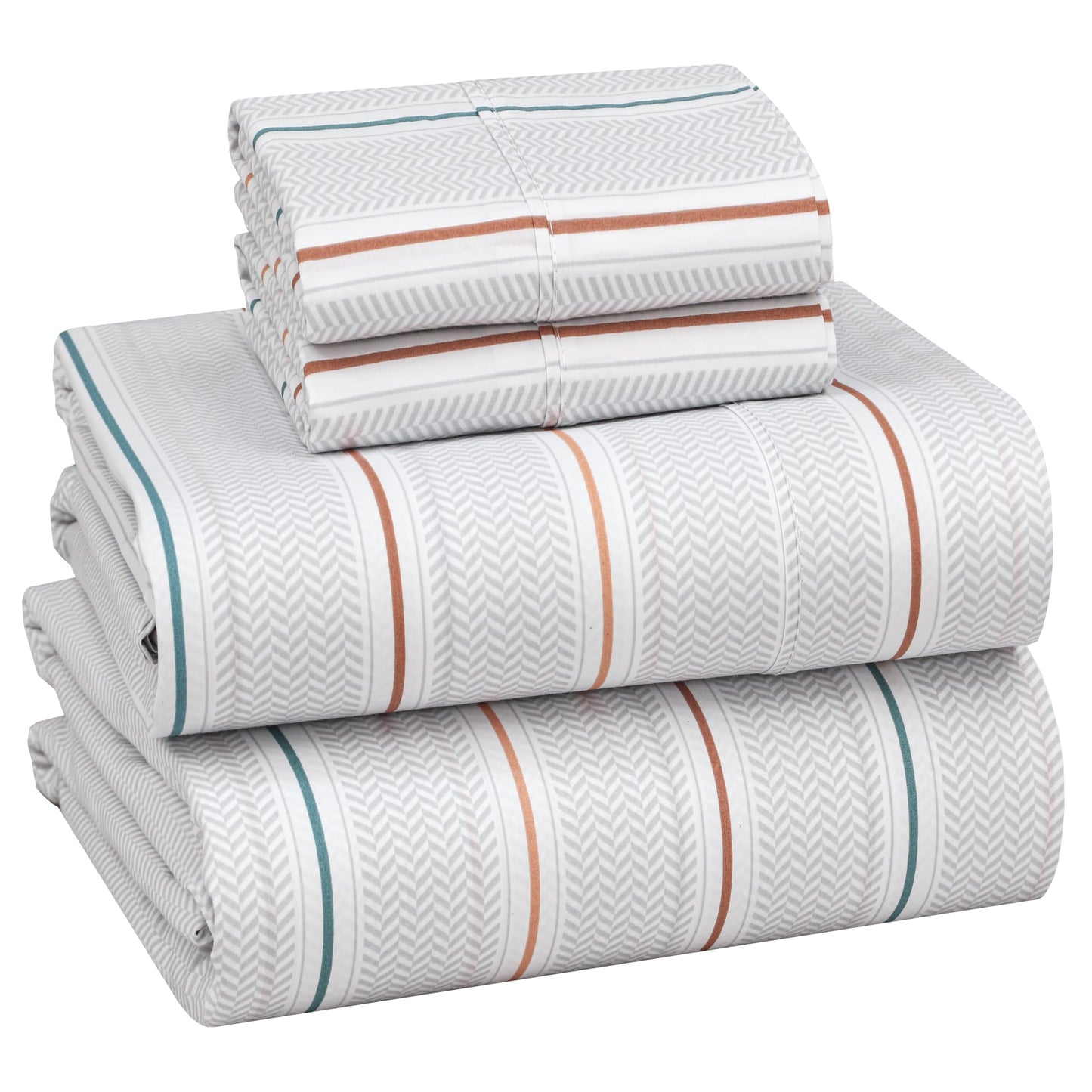 RUVANTI 100% Cotton Percale Sheets Queen Size, Chevron Twill Stripe