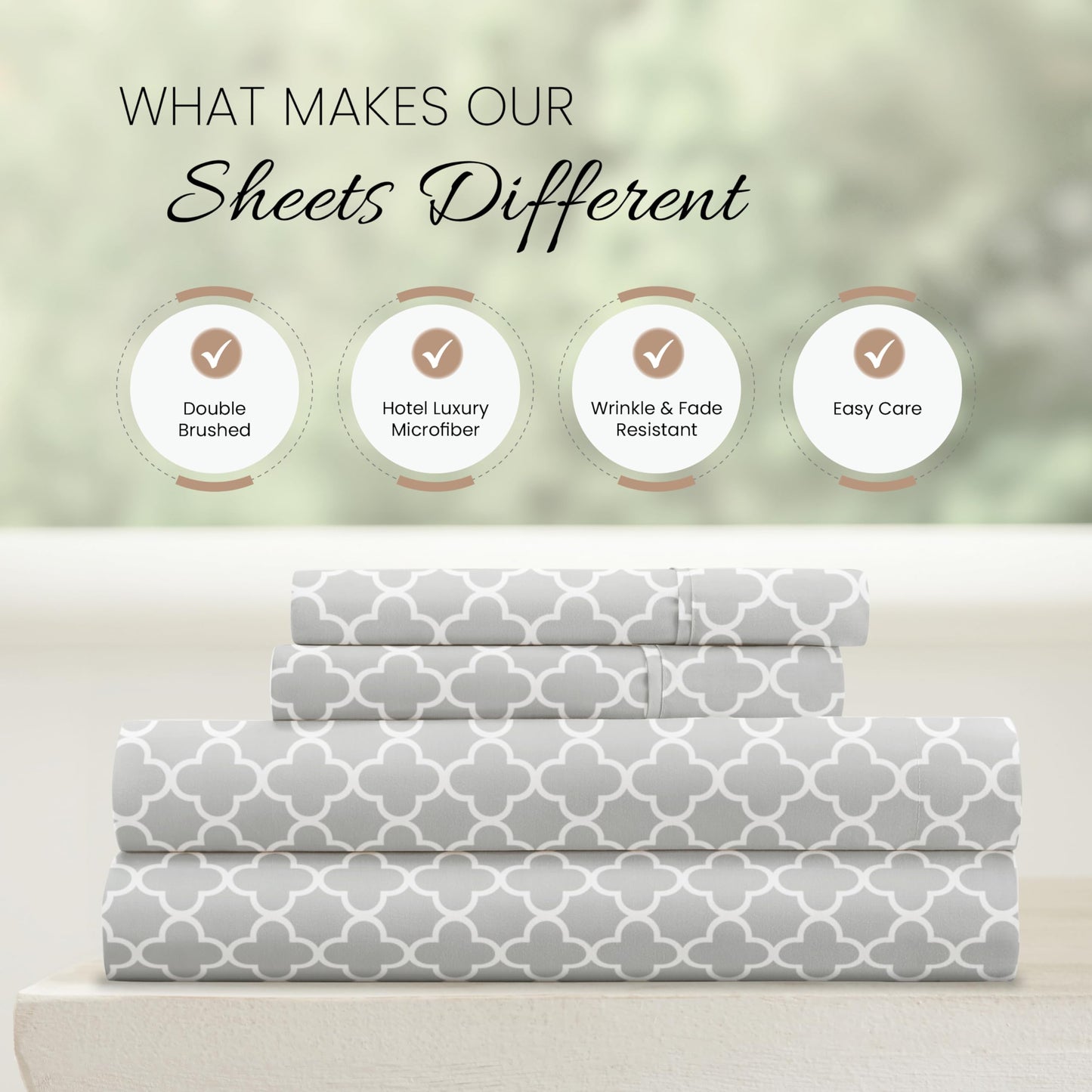 Linen Market 4 Piece Full Bedding Sheet Set (Gray Quatrefoil) - Sleep Better Than Ever with These Ultra-Soft & Cooling Bed Sheets for Your Full Size Bed - Deep Pocket Fits 16" Mattress