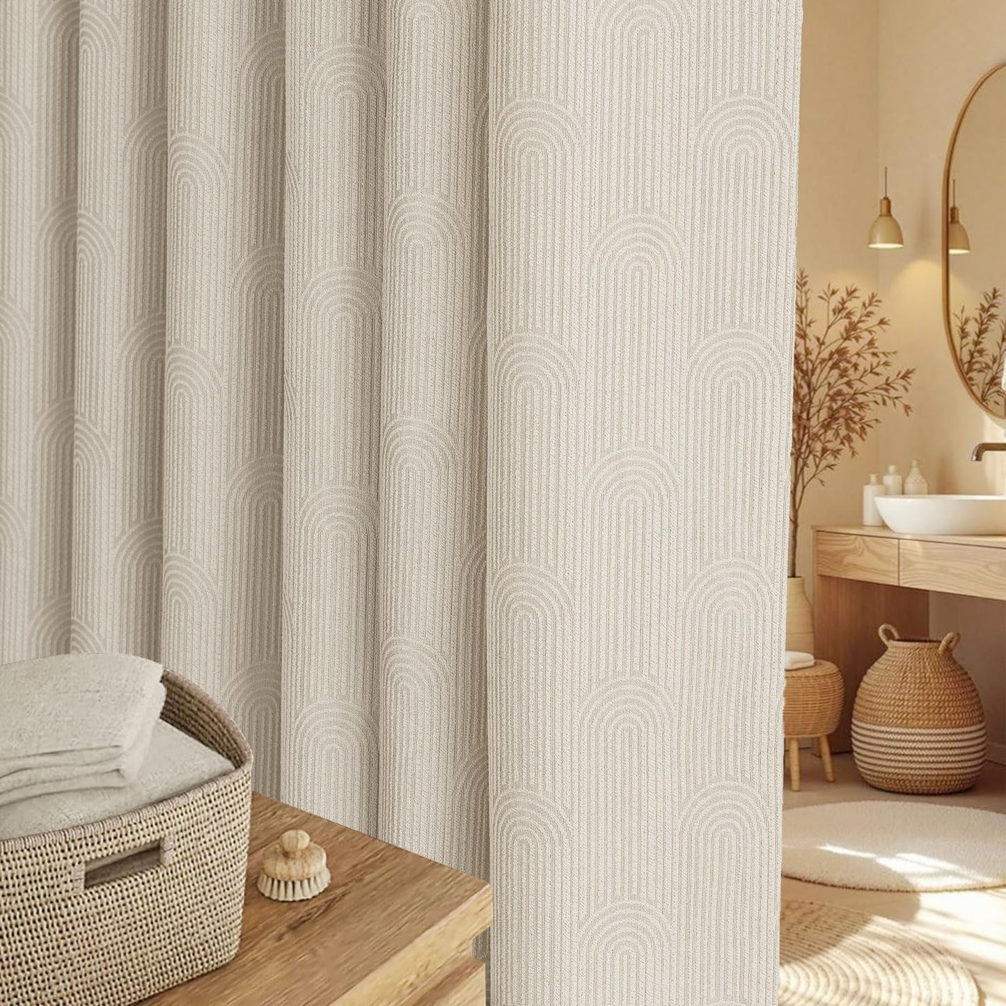 NDDYCU Boho Shower Curtain Cotton Modern Minimalist Arch Texture Shower Curtain for Bathroom, Greige,72" W X 72" L