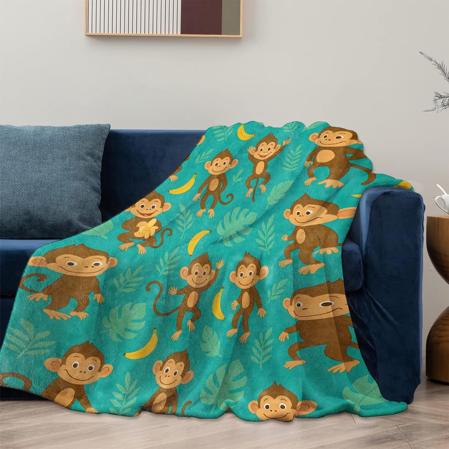 Monkey Jungle Banana Blanket Gifts for Women Adults, Soft Warm Lightweight Flannel Throw Blankets for Camping Bedroom Living Room Home Sofa Travel Decor 50" x 60"