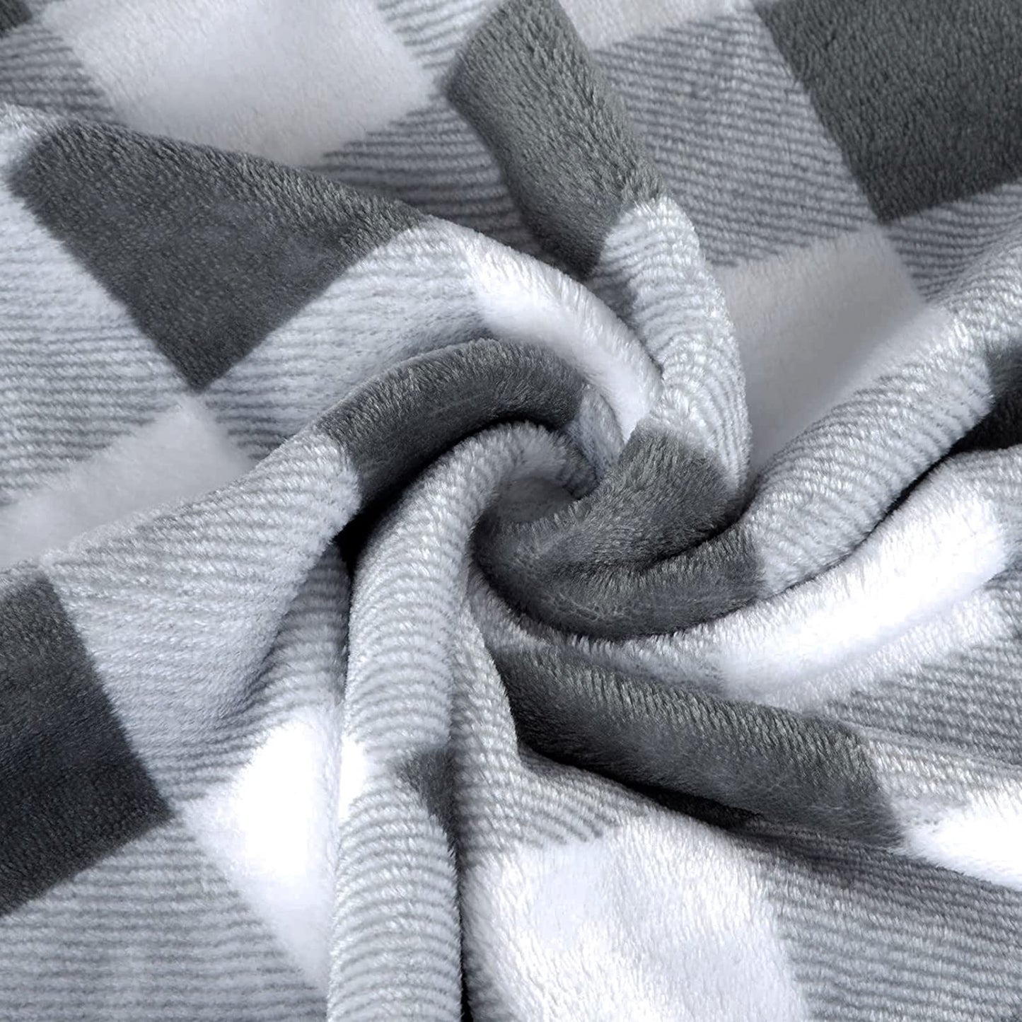 MACEVIA Flannel Fleece Throw Blanket for Couch, Buffalo Plaid Blanket Gray and White, Lightweight Cozy Soft Blanket for Bed Sofa 260GSM, Suitable for All Seasons (Gray White Checkered,60x50inches)