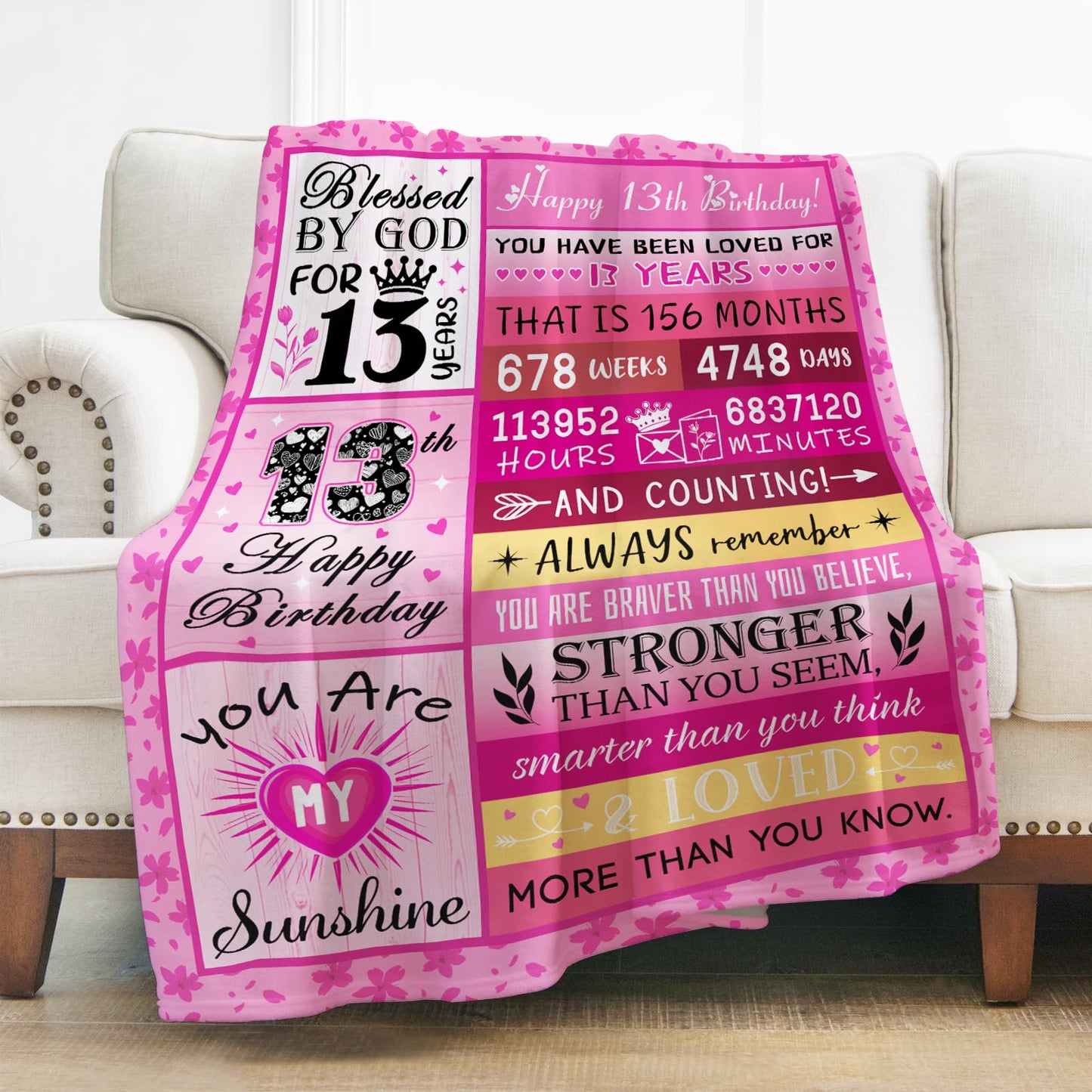 Levens Sweet 13 Gifts for Girls Boys, 13th Birthday Gifts for Girls, 13 Year Old Girl Birthday Gift Ideas, 16th Birthday Decorations, Happy 13th Birthday Presents for 13 Year Old Blanket 60"x50"