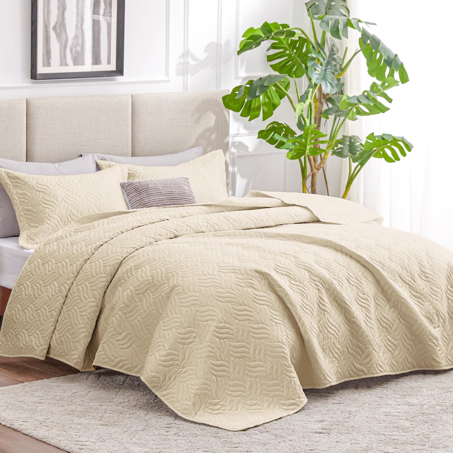 Love's cabin Twin Quilt Bedding Set Camel Bedspreads - Soft Bed Summer Lightweight Bedspread Comforter - Wave Pattern Bedding Coverlet for All Season - 2 Pieces (1 Quilt, 1 Pillow Sham)
