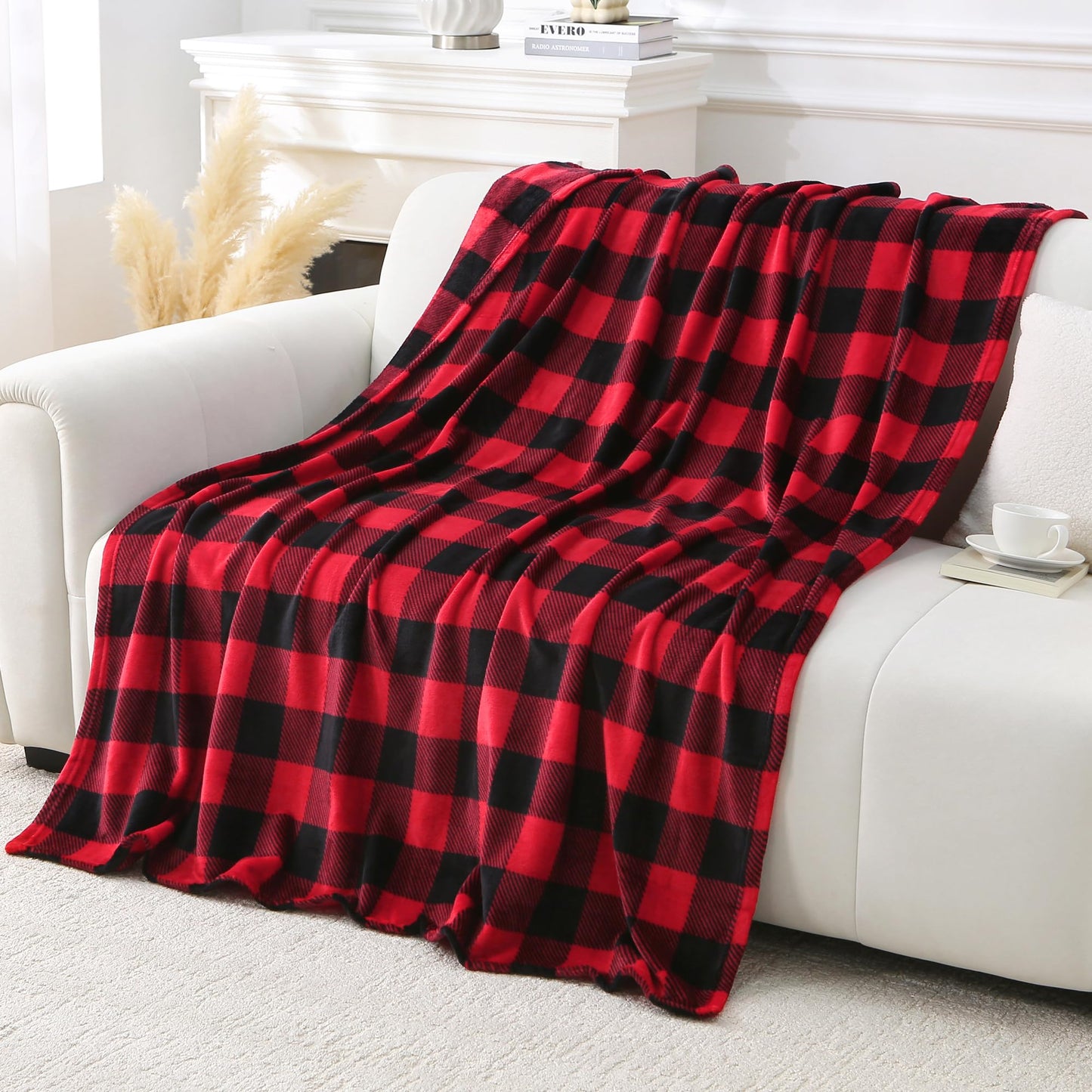 Viviland Checkered Blanket King Size - Soft Fuzzy Cozy Buffalo Plaid Microfiber Blanket for Bed, 90x108 Inches