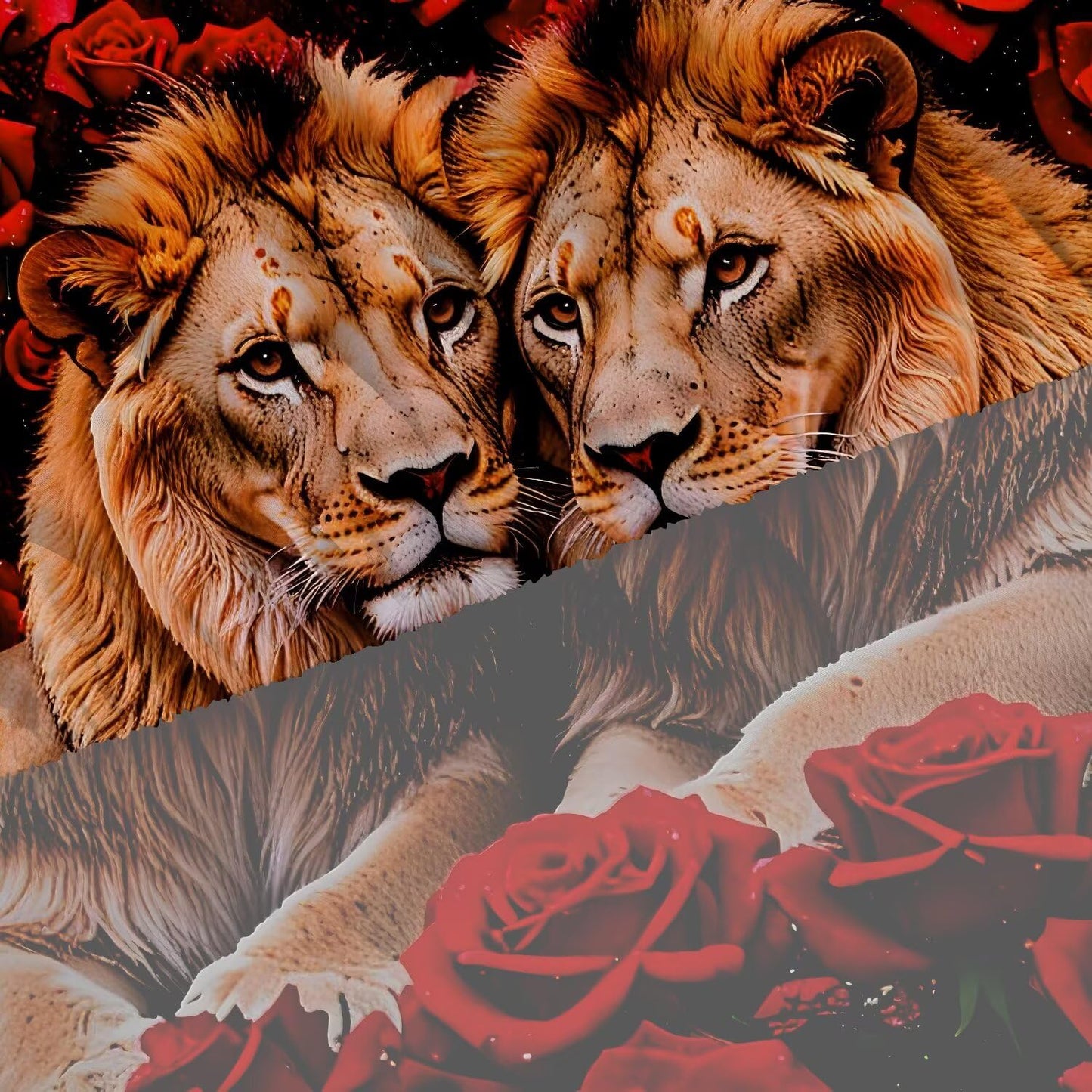 VTKON Rose Lions Sheets Set Twin for Kids and Women Animal Print Bedding Set with Deep Pocket 3D Wildlife Bed Set with 1 Flat Sheet 1 Fitted Sheet and 1 Pillowcase