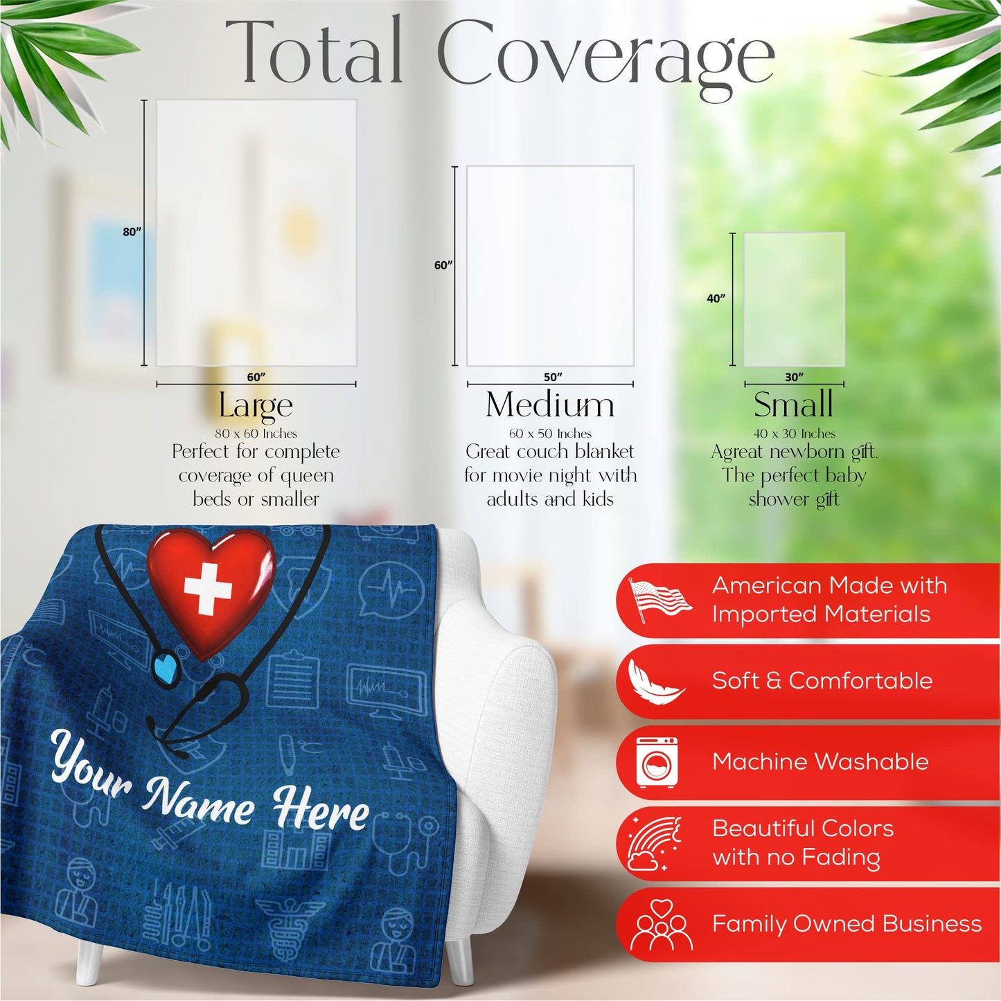 Customized Nurse Blanket - Ships Next Day, Printed in USA - Soft Fleece or Sherpa Blanket - Personalized Throw, Nurse Appreciation