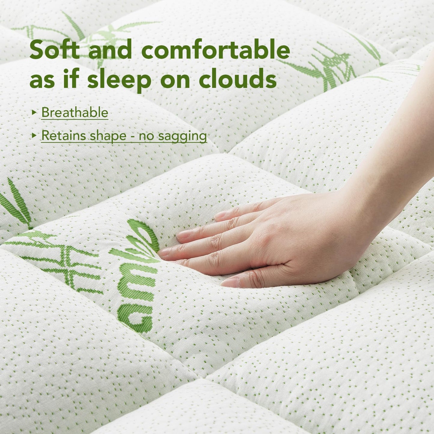 California King Size Mattress Topper Viscose Made from Bamboo, Extra Thick Quilted Pillow Top, Naturally Cooling & Breathable for Hot Sleepers, Back Pain Relief, Deep Pocket Skirt Fits 6-18", Green