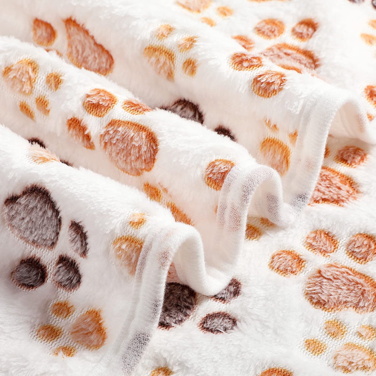 Tegeme 12 Pcs Pet Blankets 23 x 16 Inch Soft Fluffy Fleece Dog Cat Warm Paw Print Pattern Blankets Flannel Throw for Pets Dog Puppy Cat(White)