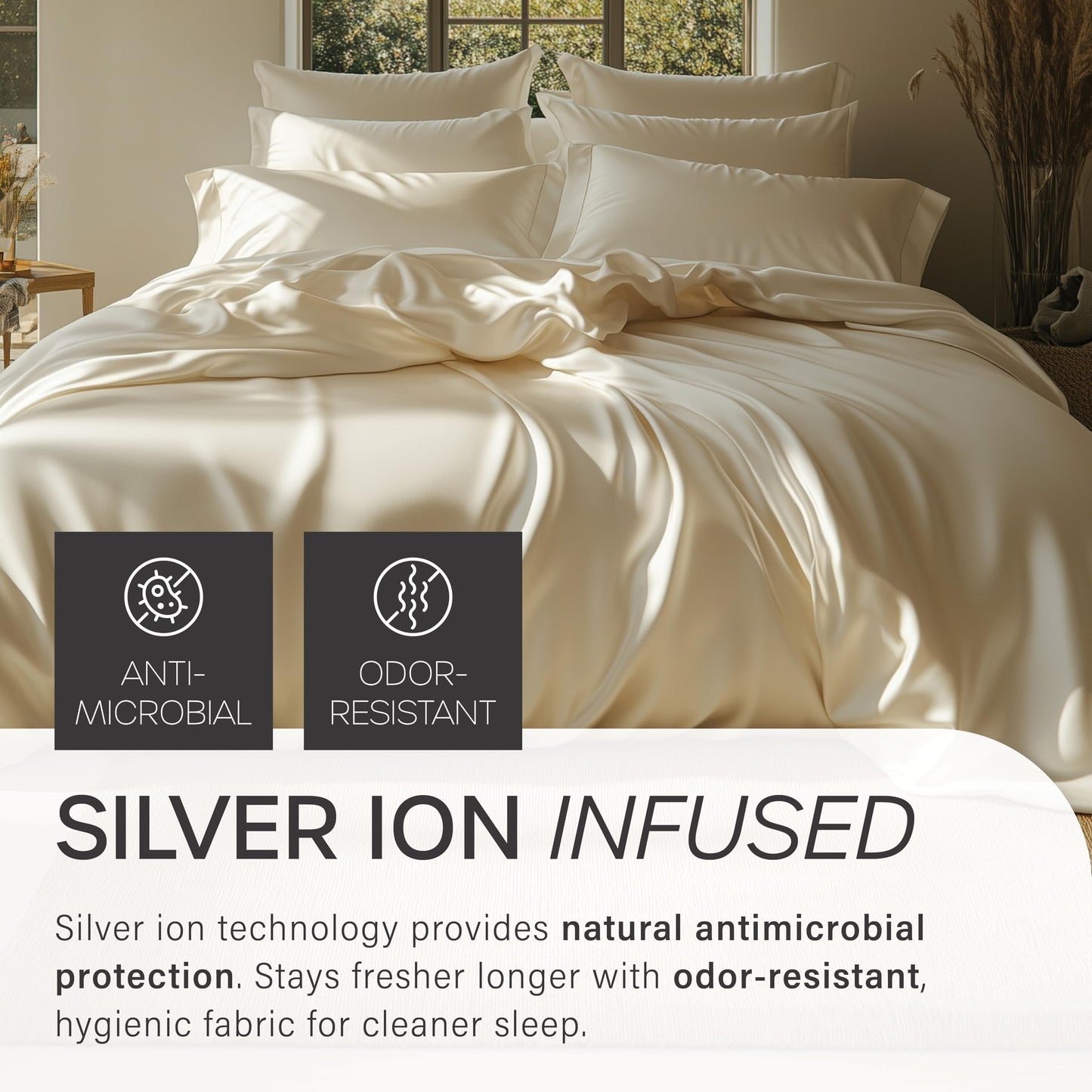 HARMONIC SILVER Eucalyptus Collection Split King Size Sheet w/Silver Ions | 100% Tencel | Ultra Soft | Cooling for Hot Sleepers | 18" Deep Pocket [Charcoal]