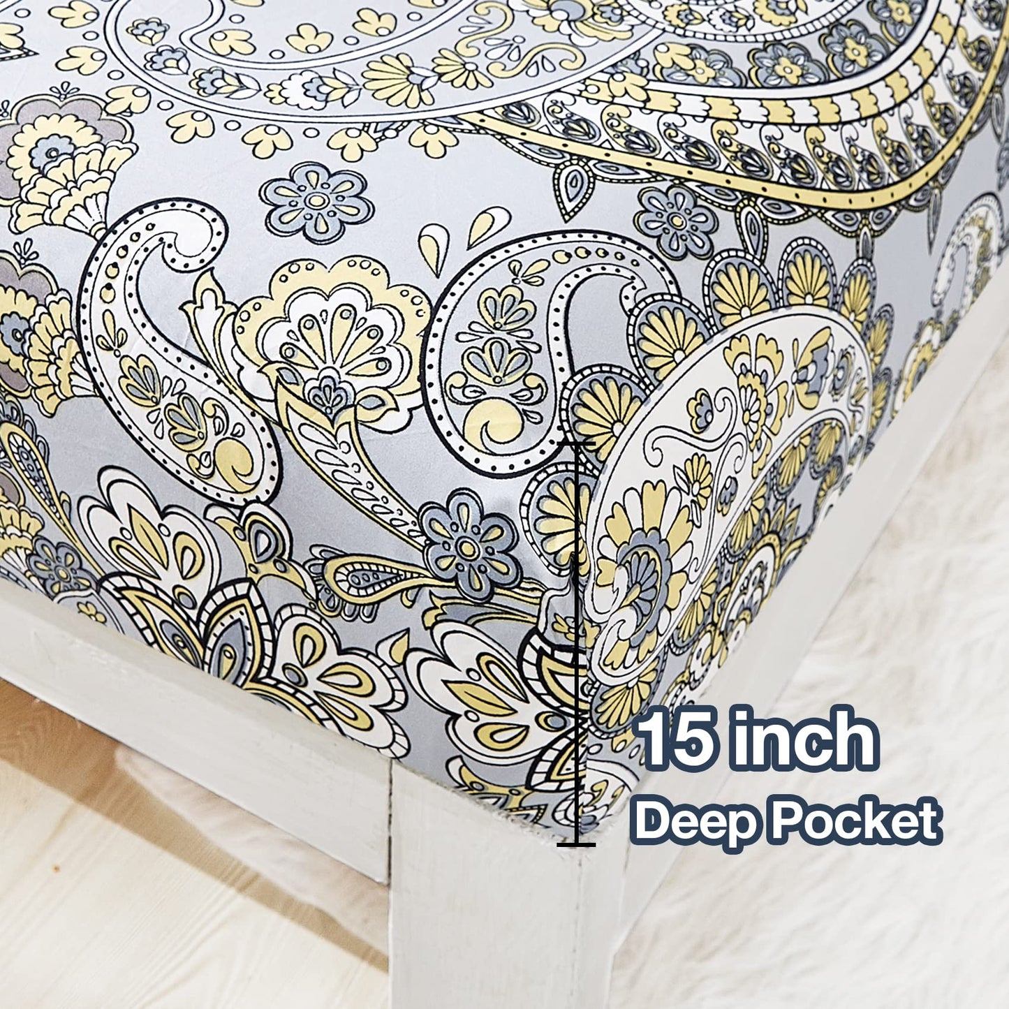 JSD Paisley Sheet Set Full Size, 4 Piece Retro Pattern Microfiber Bedding Sheets Extra Deep Pocket