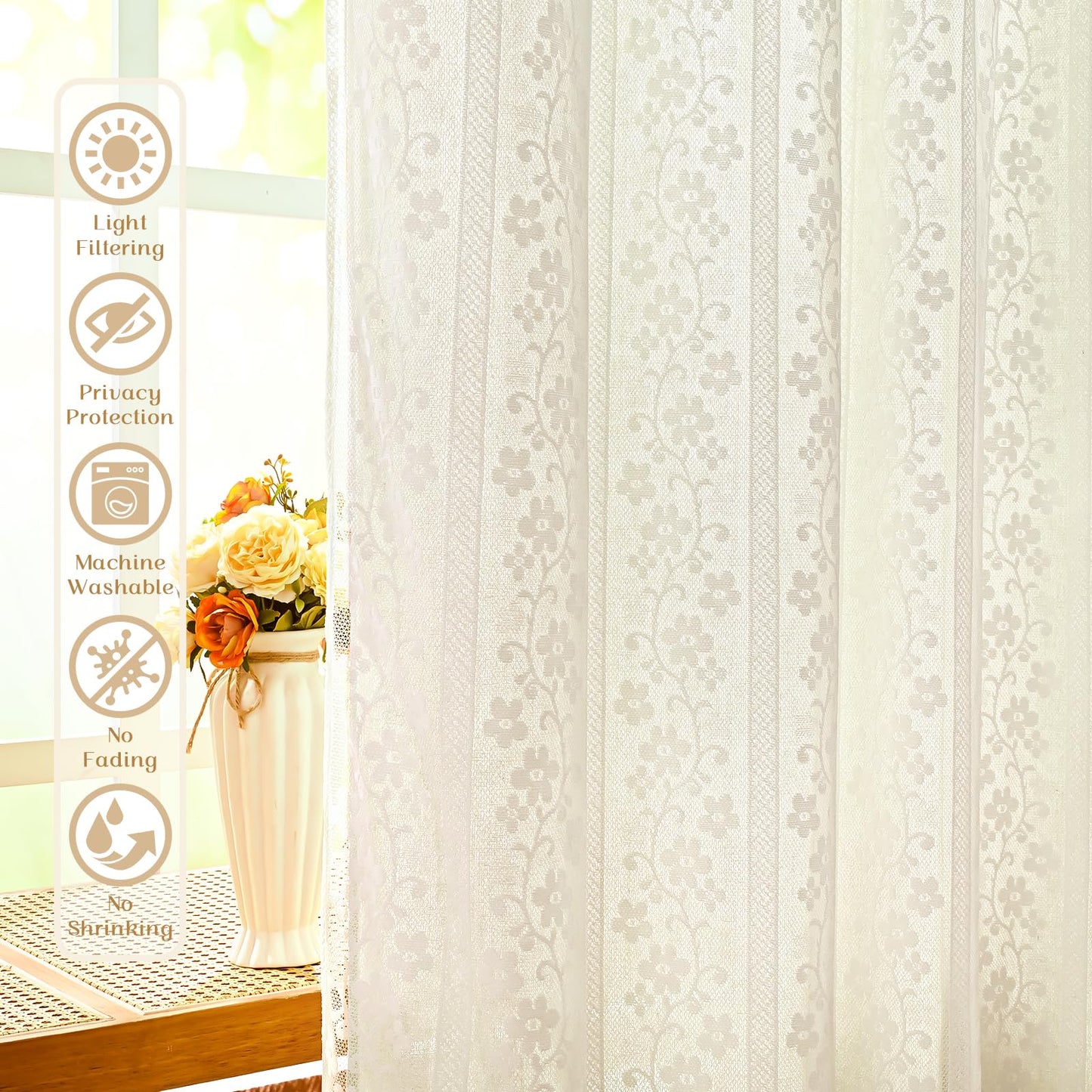 ASPMIZ Linen Kitchen Curtains 36 Inch Length, Double Layered Window Curtain 2 Panel Sets Rod Pocket Short Curtains for Kitchen, Farmhouse Window Treatment Tiers for Bathroom, Cafe, Beige