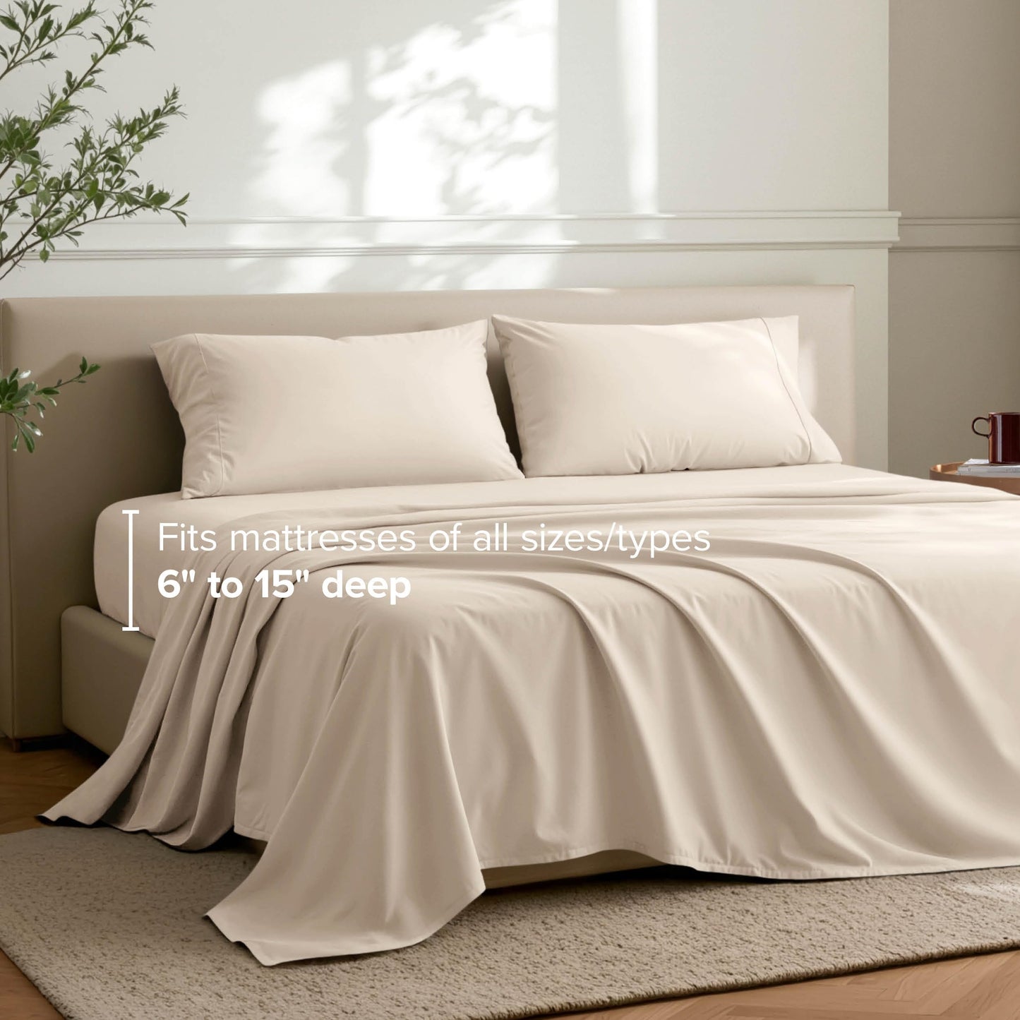 Bare Home Twin Sheet Set - Hotel Luxury - Deep Pockets - Double Brushed Microfiber for Softness - Easy Fit - 3 Piece Set - Bed Sheets with Envelope Pillowcases (Twin, Sand)