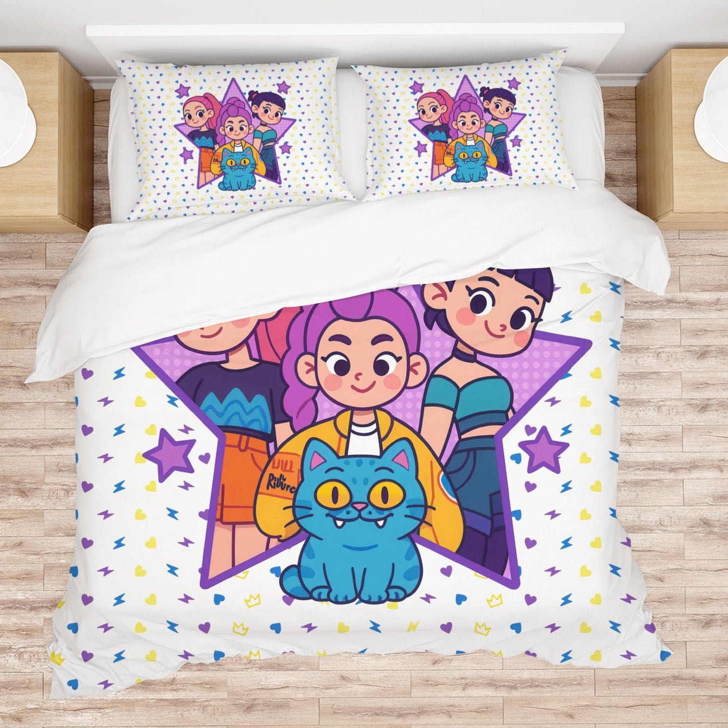 Allenjoy Cute Korean Anime Hunter Comforter Set with 1 Pillowcase for Girls Teens Women Fans Daughter Bedroom Nursery Bedding Room Decor, Machine Washable Durable Twin Size