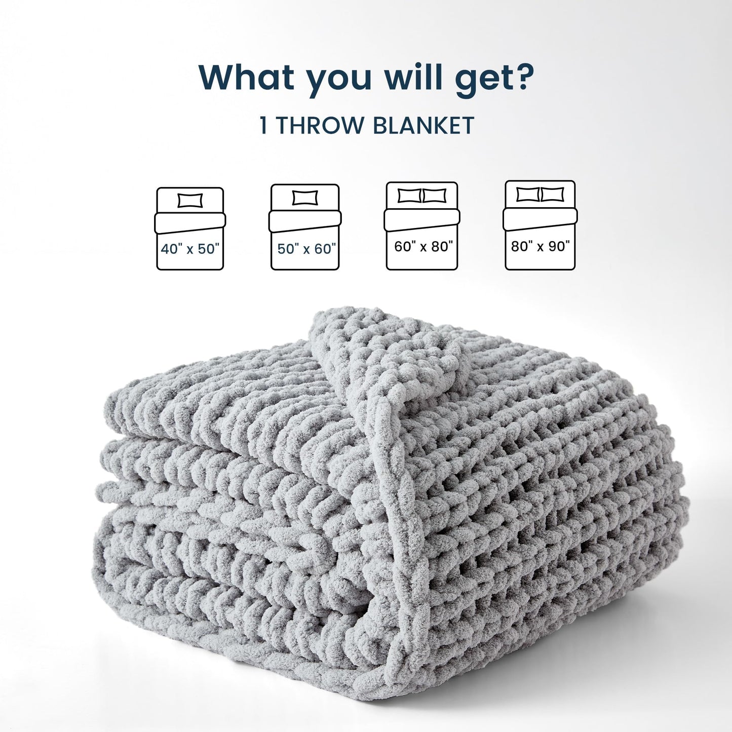 SLEEP ZONE Chunky Knit Throw Blanket for Couch, Throw Blankets for Bed - Hand Made Cozy Soft Large Rope Knot Heavy Blankets Home Decor (Grey, 50x60in)