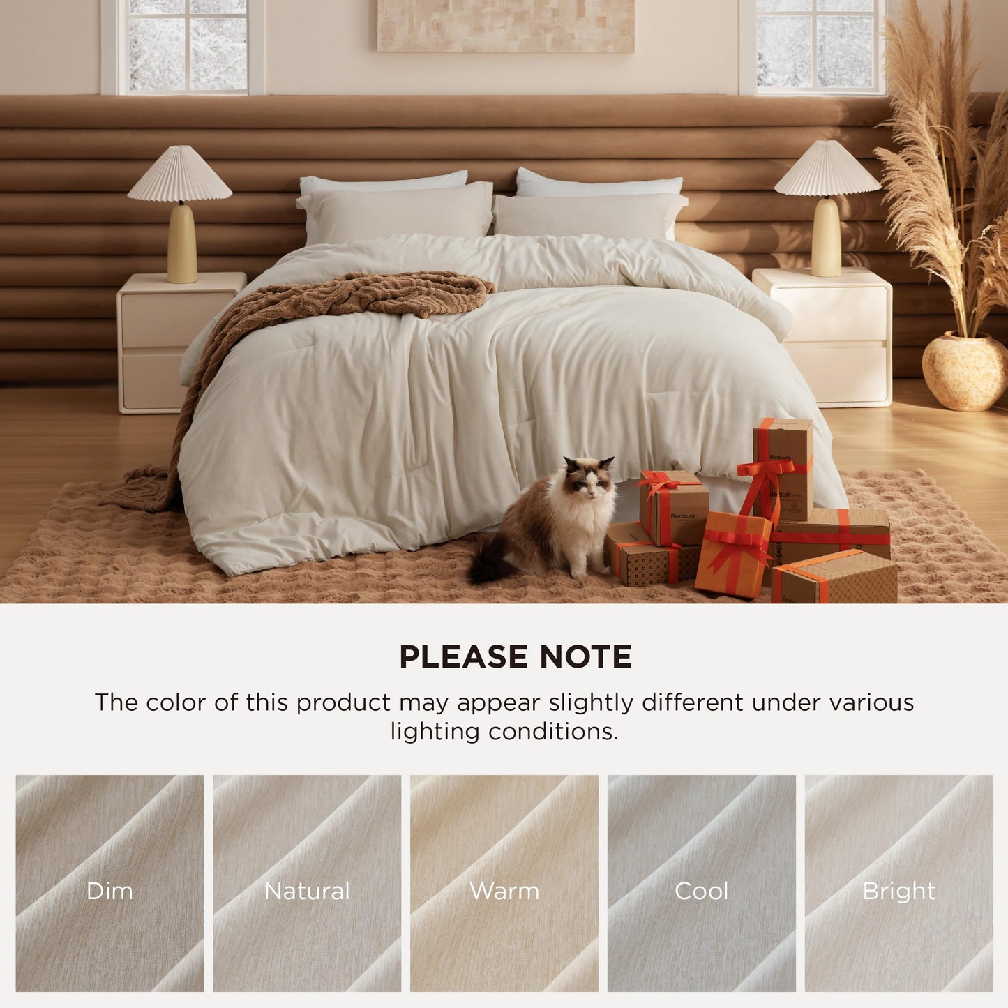 Bedsure Oversized King Comforter Set - Beige Soft Bedding for All Seasons, Cationic Dyed Bed Set, 3 Pieces, 1 Oversized King Size Comforter (120"x98") and 2 Pillow Shams (20"x36"+2")