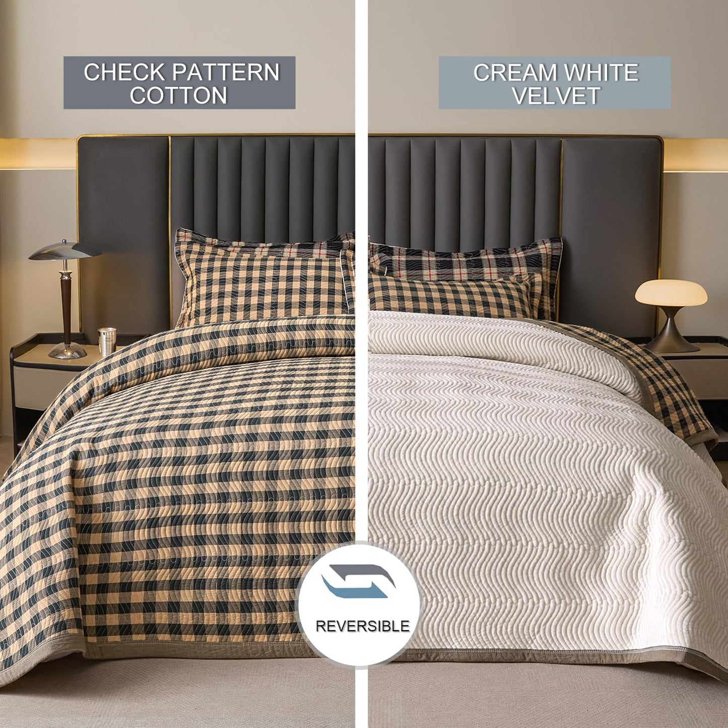 tohrisa Cotton Plaid Quilt Set, Ultra Soft 3 Pieces Queen Size Bedding with 2 Pillow Shams, Lightweight Reversible Coverlet Bedspread with Wave Quilting for Summer, 90"x96", Grid- Dark Green