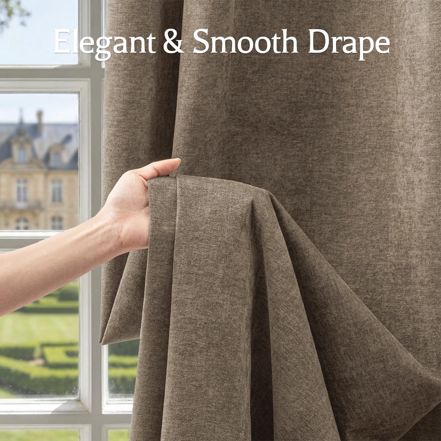 HushLoom 100% Blackout Curtains for Bedroom, Luxury Chenille Thermal Insulated Drapes for Living Room, Energy Saving Room Darkening 84 Inch Long Curtains, Grommet Top, 2 Panels, 52" W x 84" L, Brown