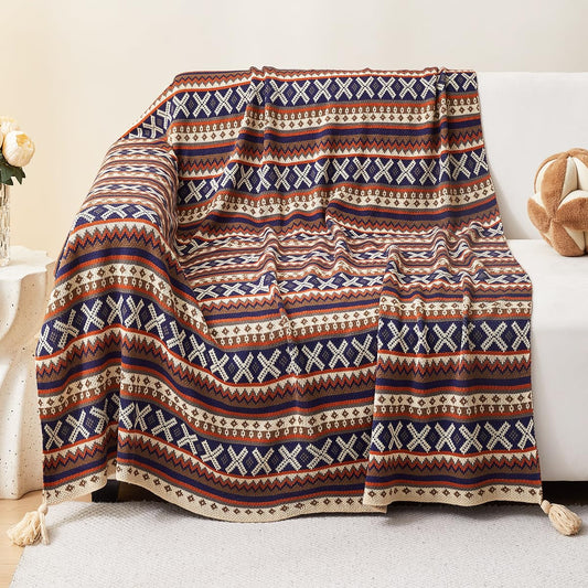 Multicolor Twin Bed Throw Blanket, Acrylic Knitted Home Decorative Colorful Couch Throws Blankets All Seasons Lightweight Vintage Knit Couch Sofa Throw for Foot of Bed 60”x80” Multi Colored